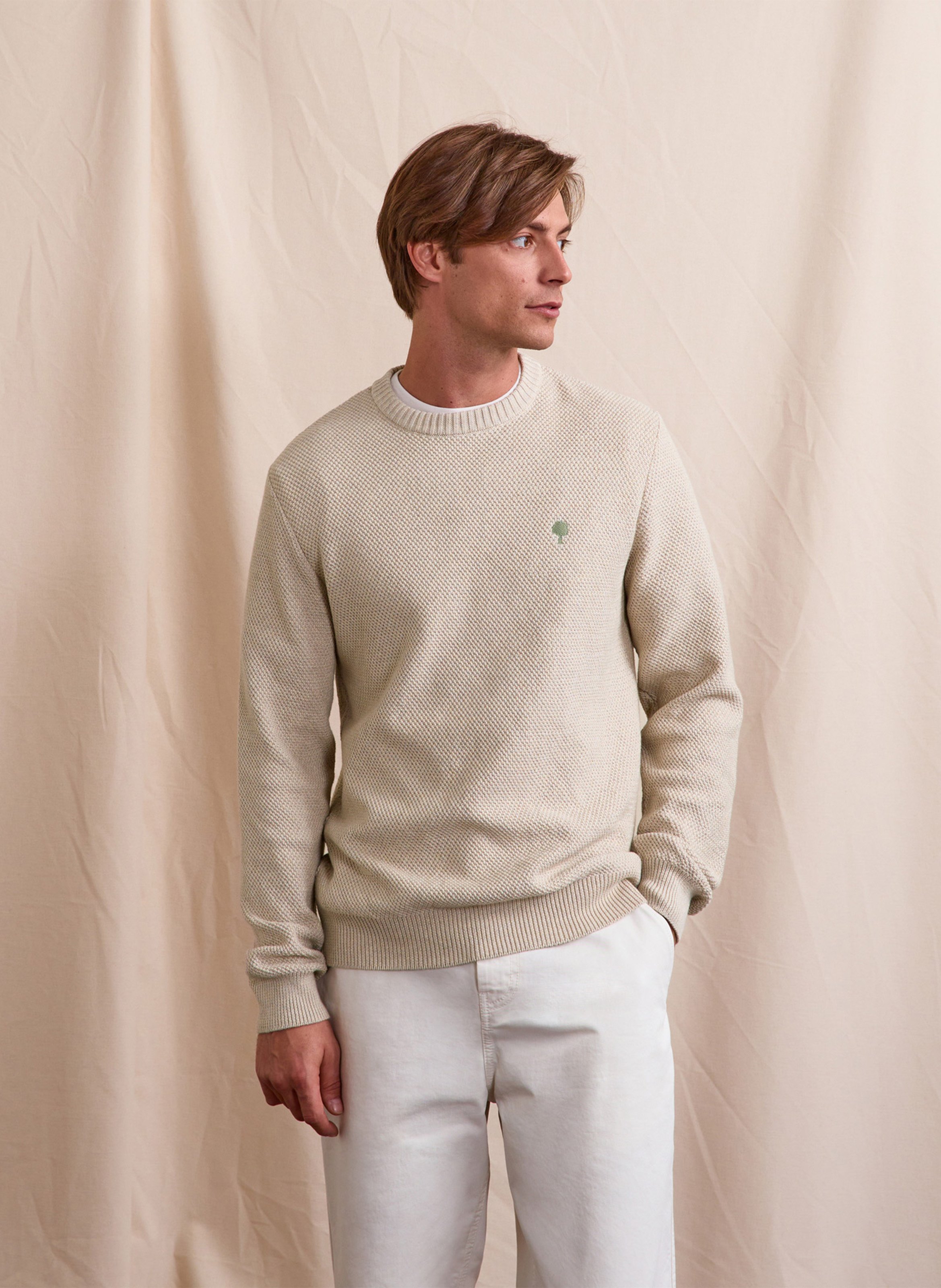 Straight-fit, katoenen trui met ronde hals FAGUO Beige