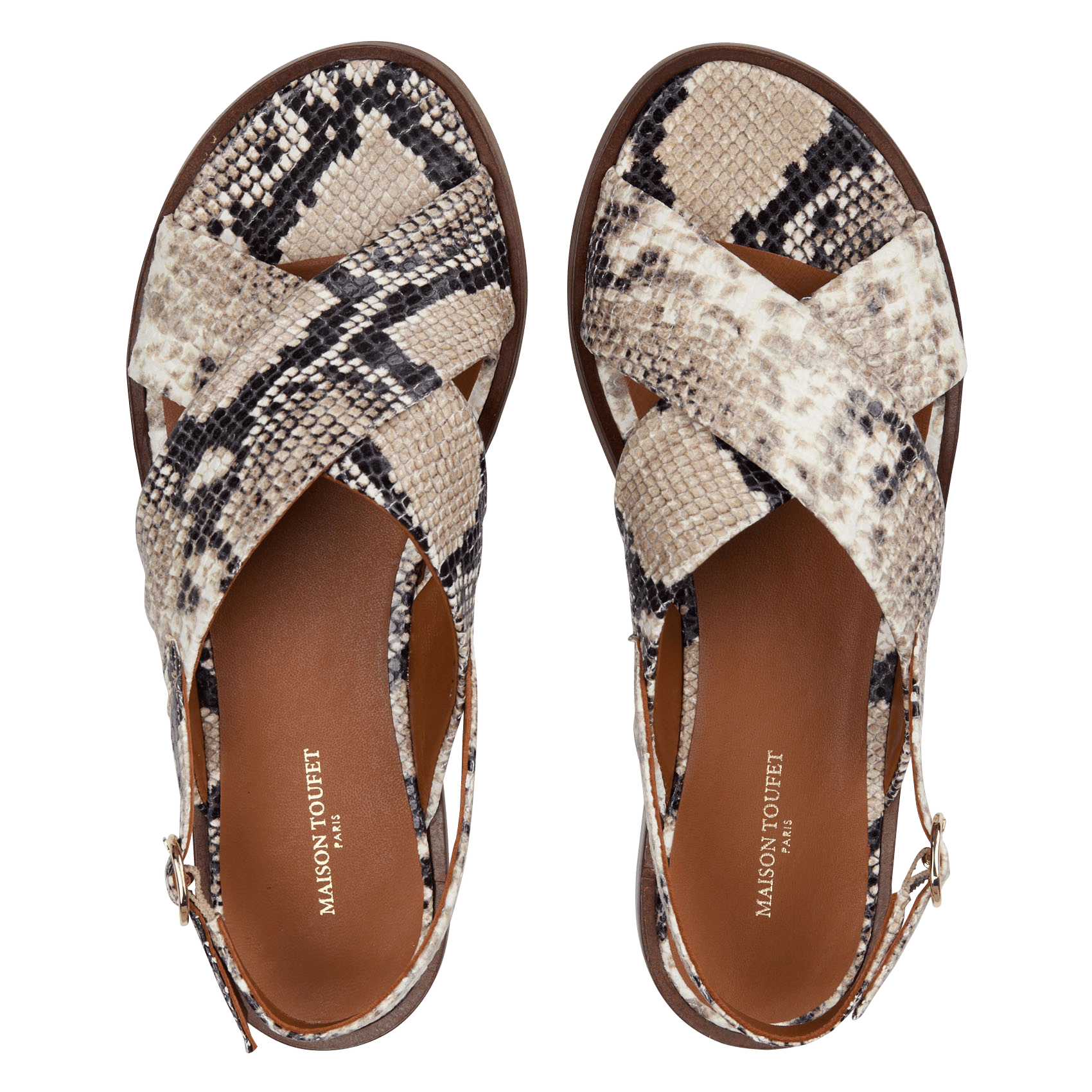 Sandales plates en cuir imprimé MAISON TOUFET Beige