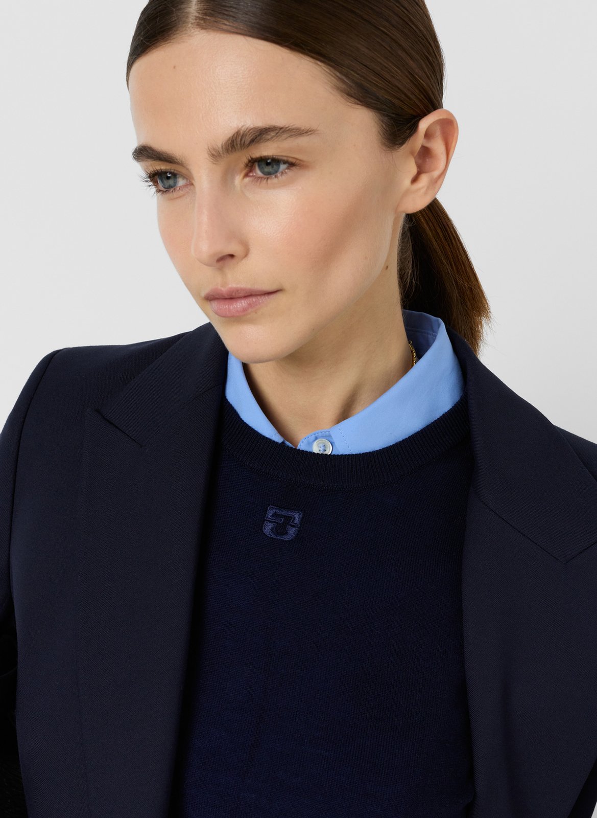 Straight embroidered merino wool T-shirt GERARD DAREL Blue