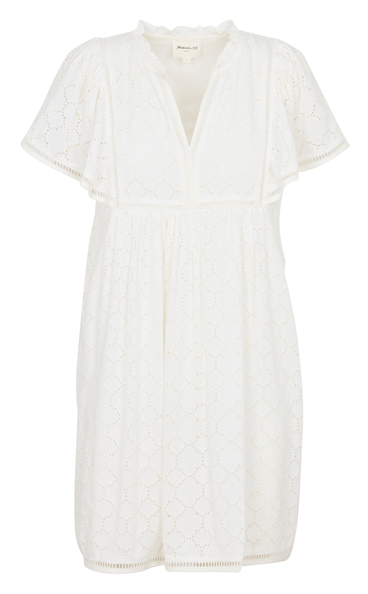 Jurk met Tunesische kraag en borduurwerk MAISON 123 Wit