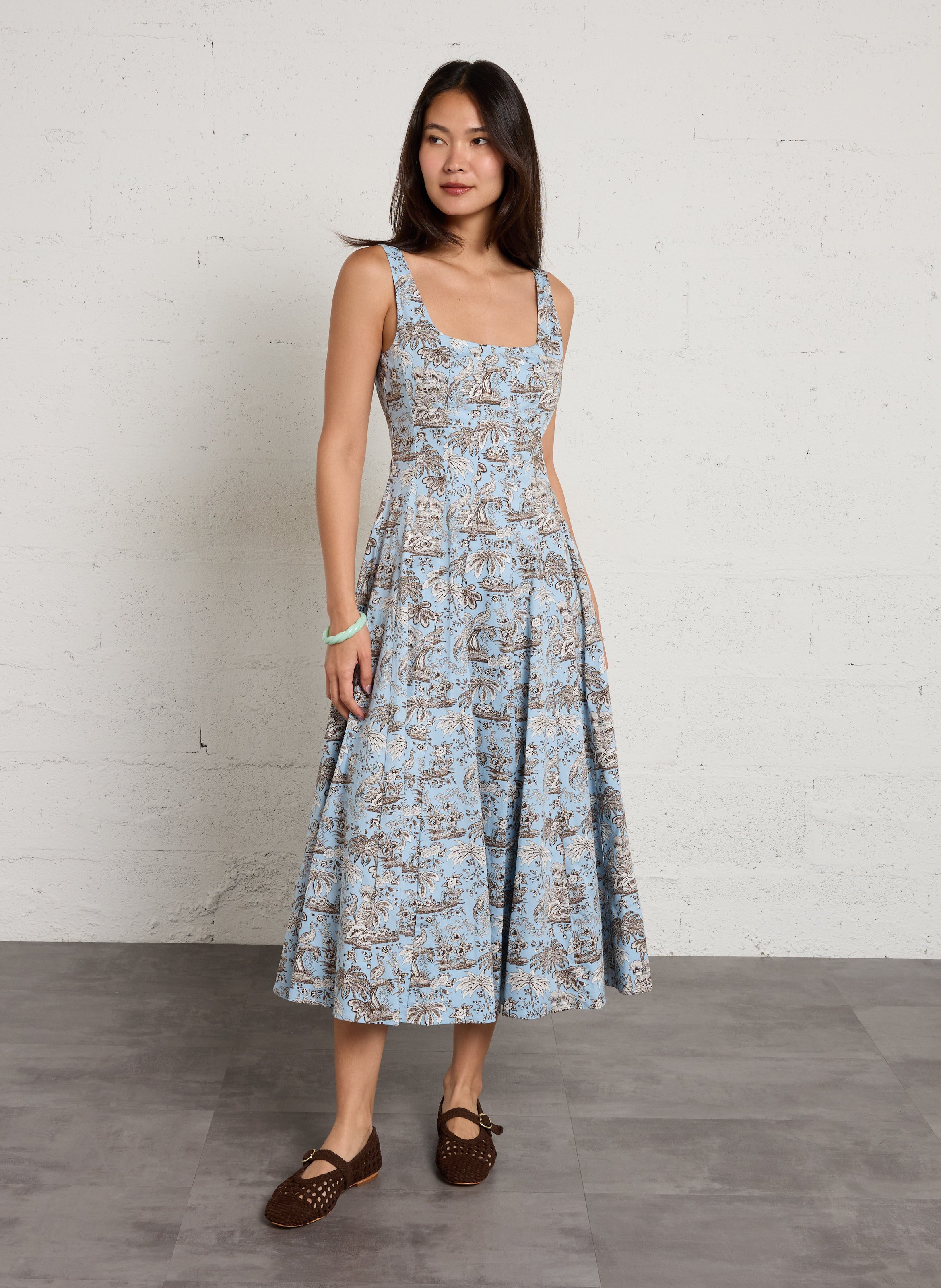 Flared midi dress in blended cotton STAUD Blue