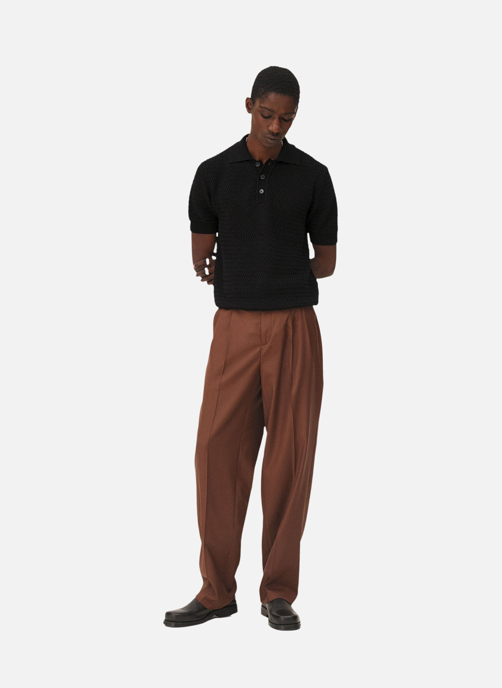 Wide-leg pleated pants in LOTTEN MOCHA Noyoco Brown
