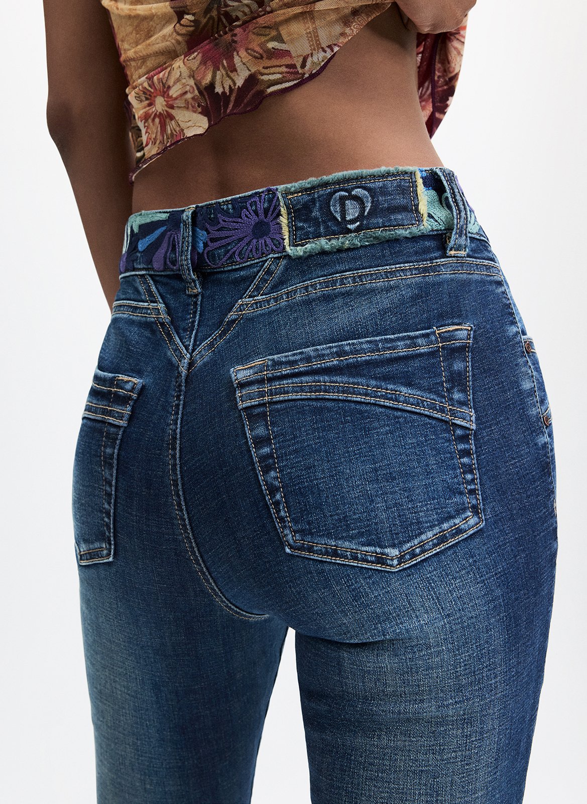 Flared jeans met geborduurde riem DESIGUAL Blauw