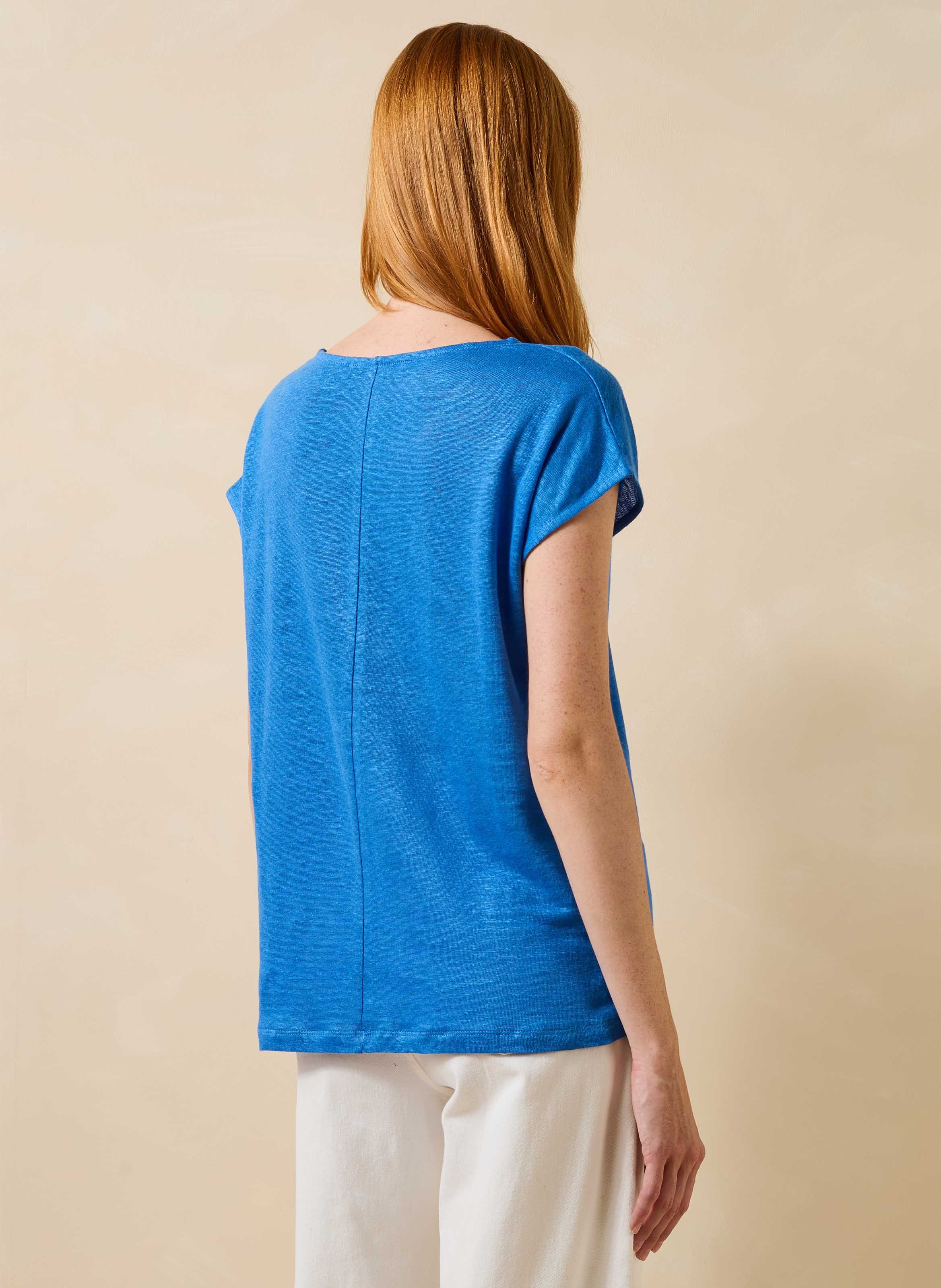 Recht, gemêleerd T-shirt van linnen LA FEE MARABOUTEE Blauw
