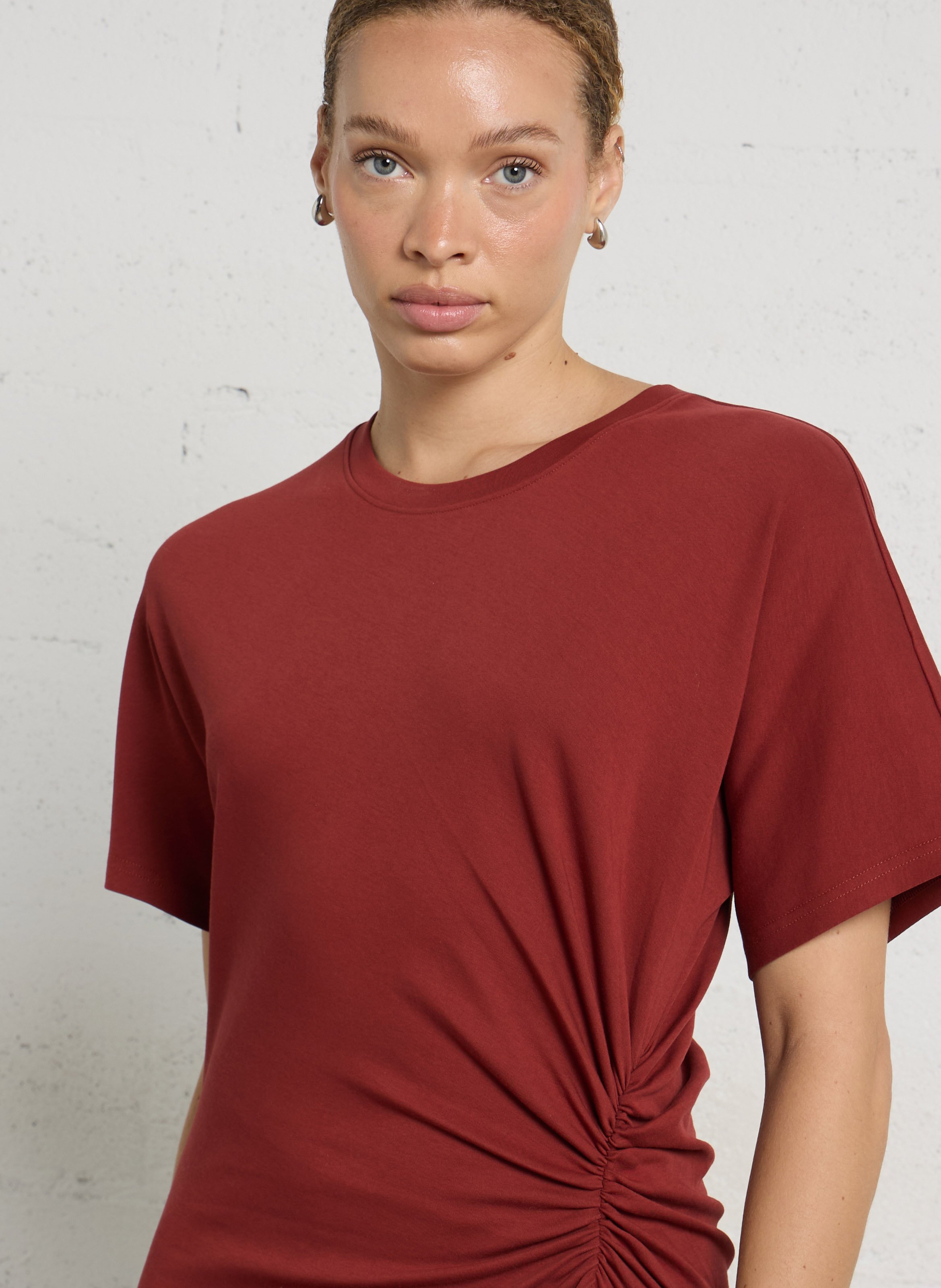 Long cotton-blend dress with round neck MAISON 123 Red
