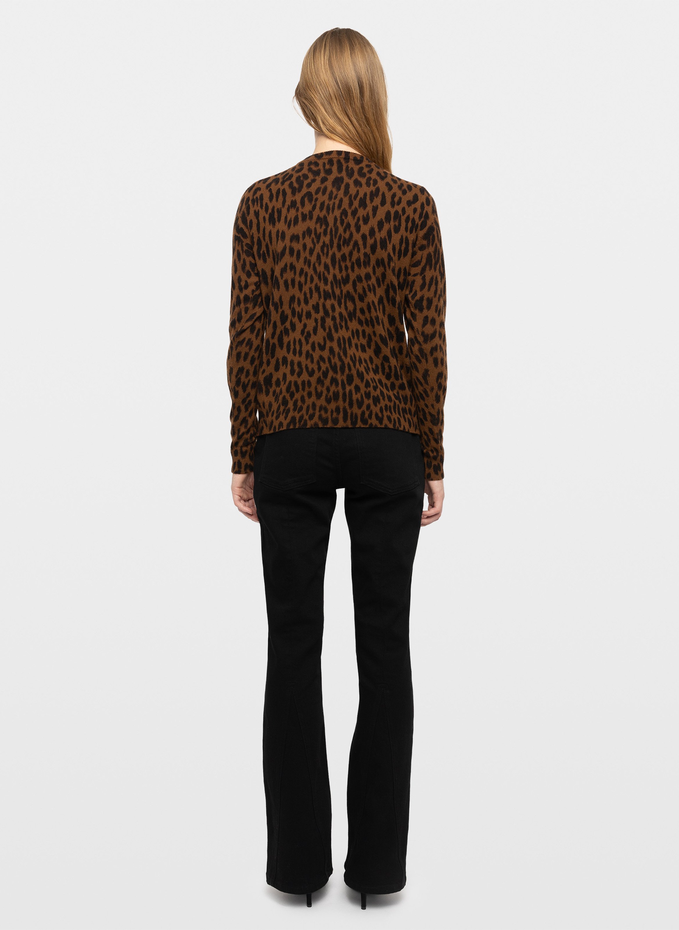 Leopard print straight cardigan in wool and cashmere ZADIG&VOLTAIRE Beige