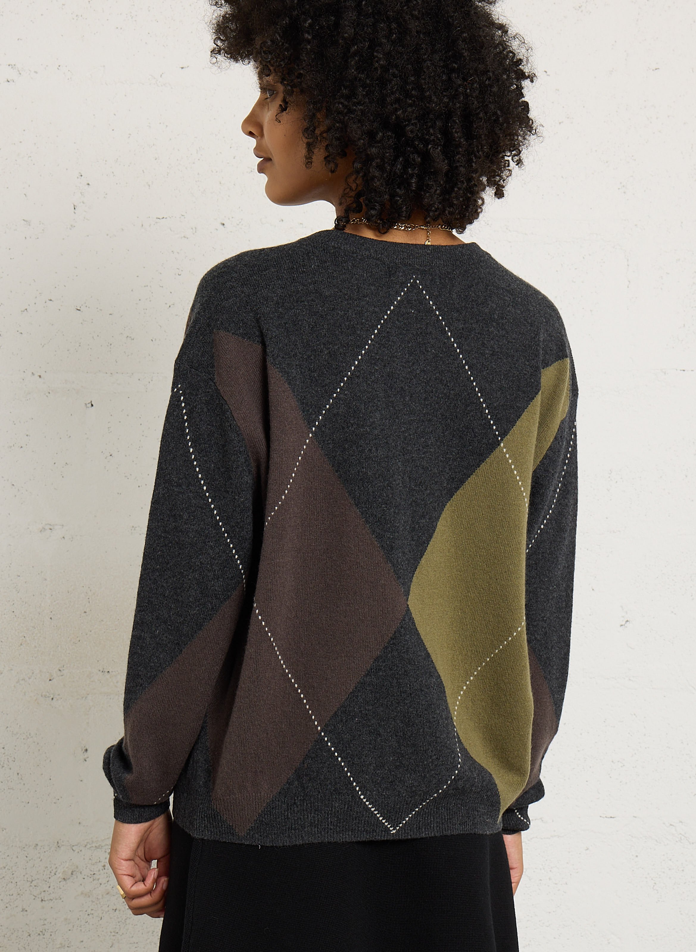 Pull droit col V en laine imprimée JC SOPHIE Multicolore