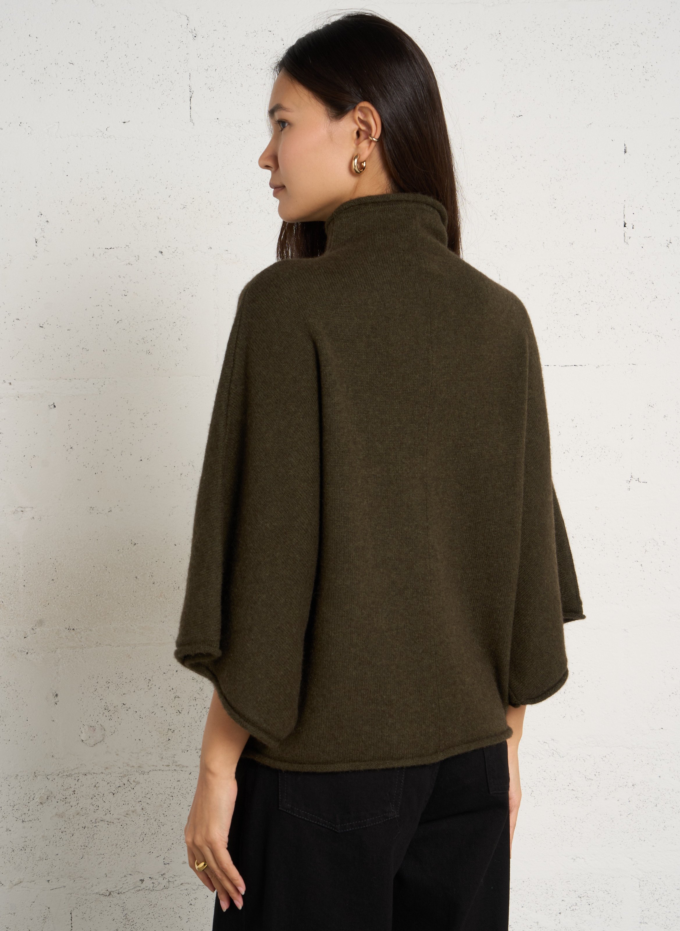 Ruime wollen cape met capuchon MAISON 123 Kaki