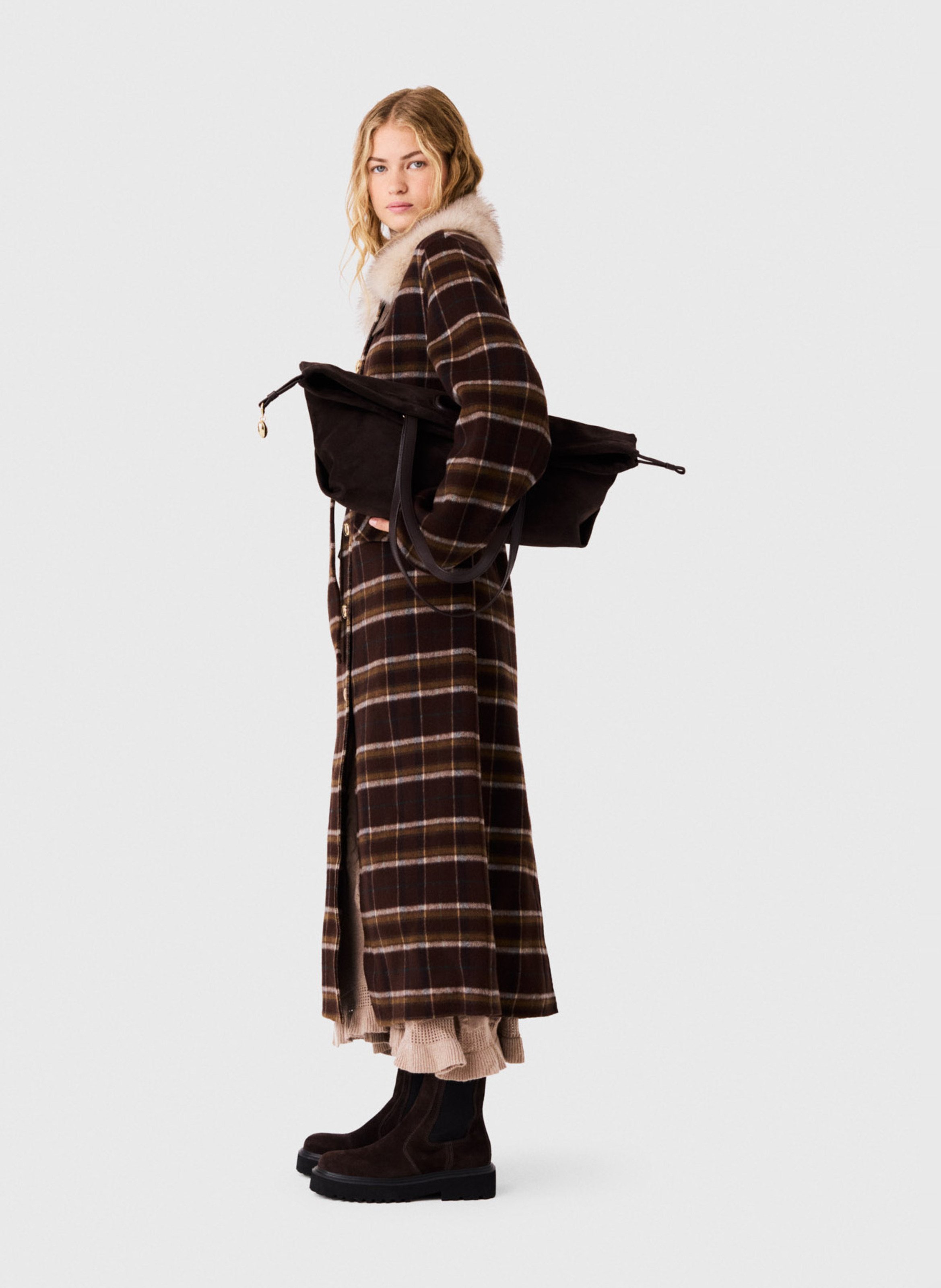 Manteau ceinturé en laine mélangée MAJE Bruin