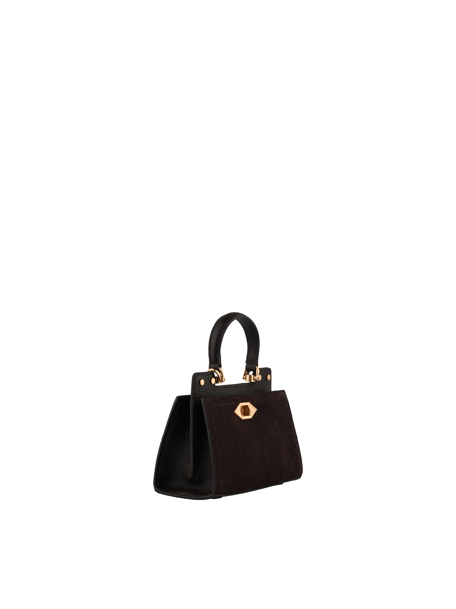 Cowhide leather handbag with a suede-effect finish POURCHET Brown