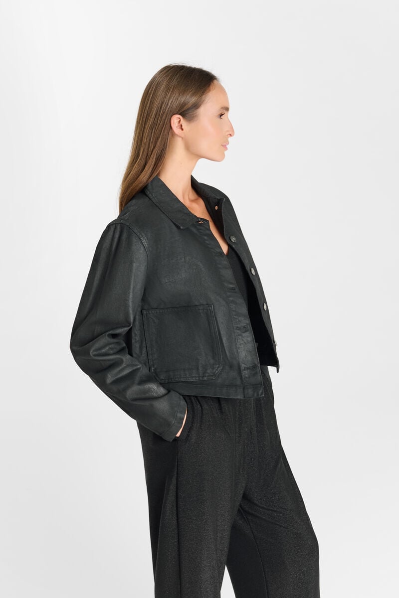 Buttoned shirt-collar jacket LE TEMPS DES CERISES Black