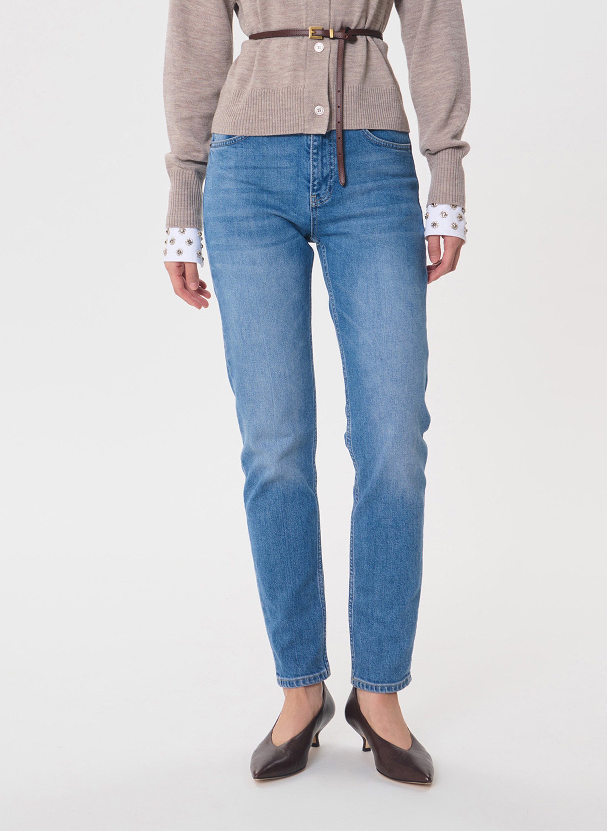 Slim Fit High Waist Jeans Einfarbig TARA JARMON Blau