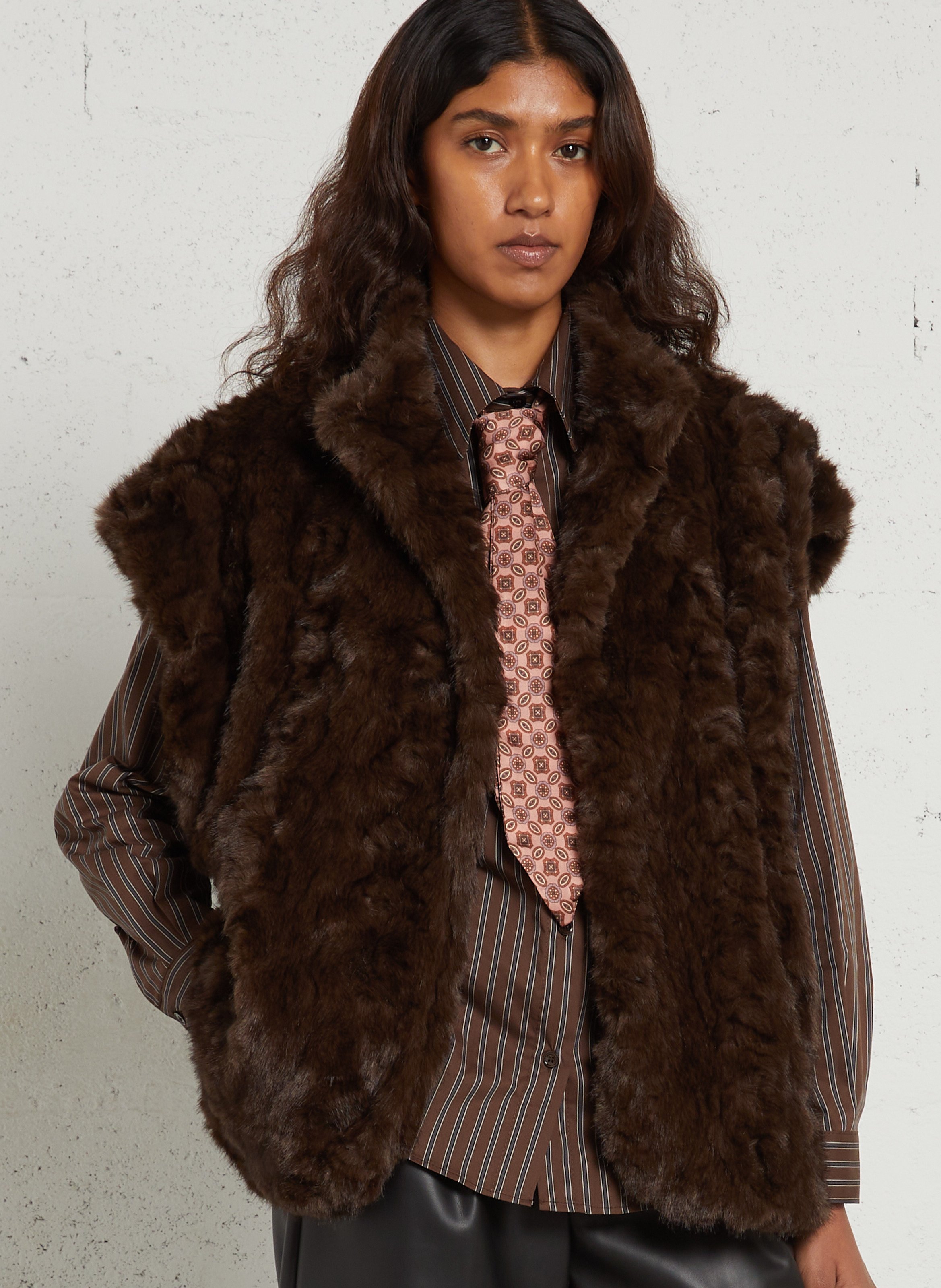 Veste sans manches effet fourrure SEE U SOON Marron