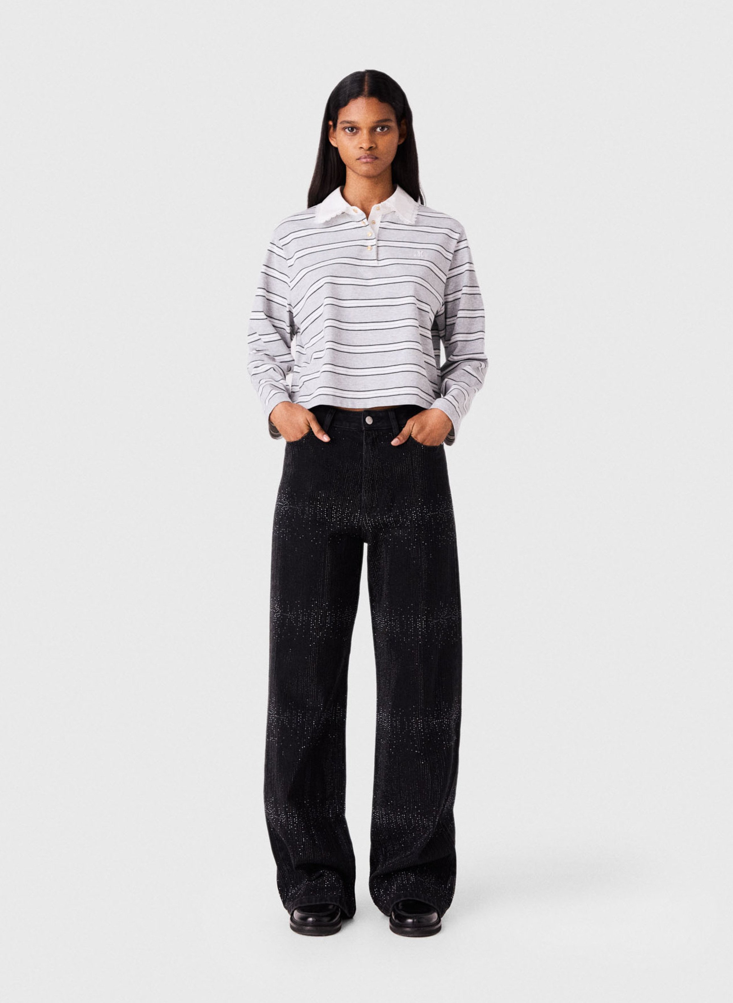 Jean large taille haute MAJE Noir