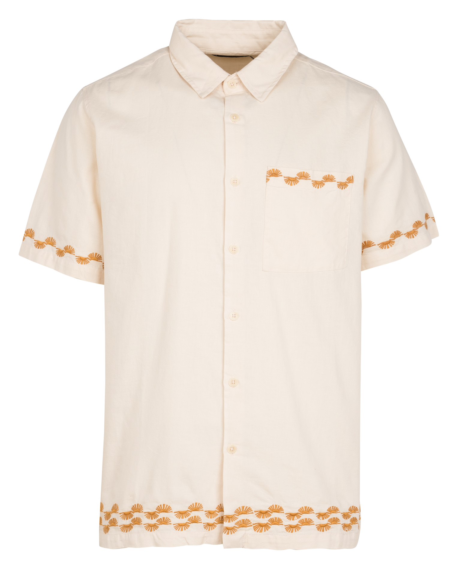Embroidered cotton shirt with classic collar THINKING MU Beige