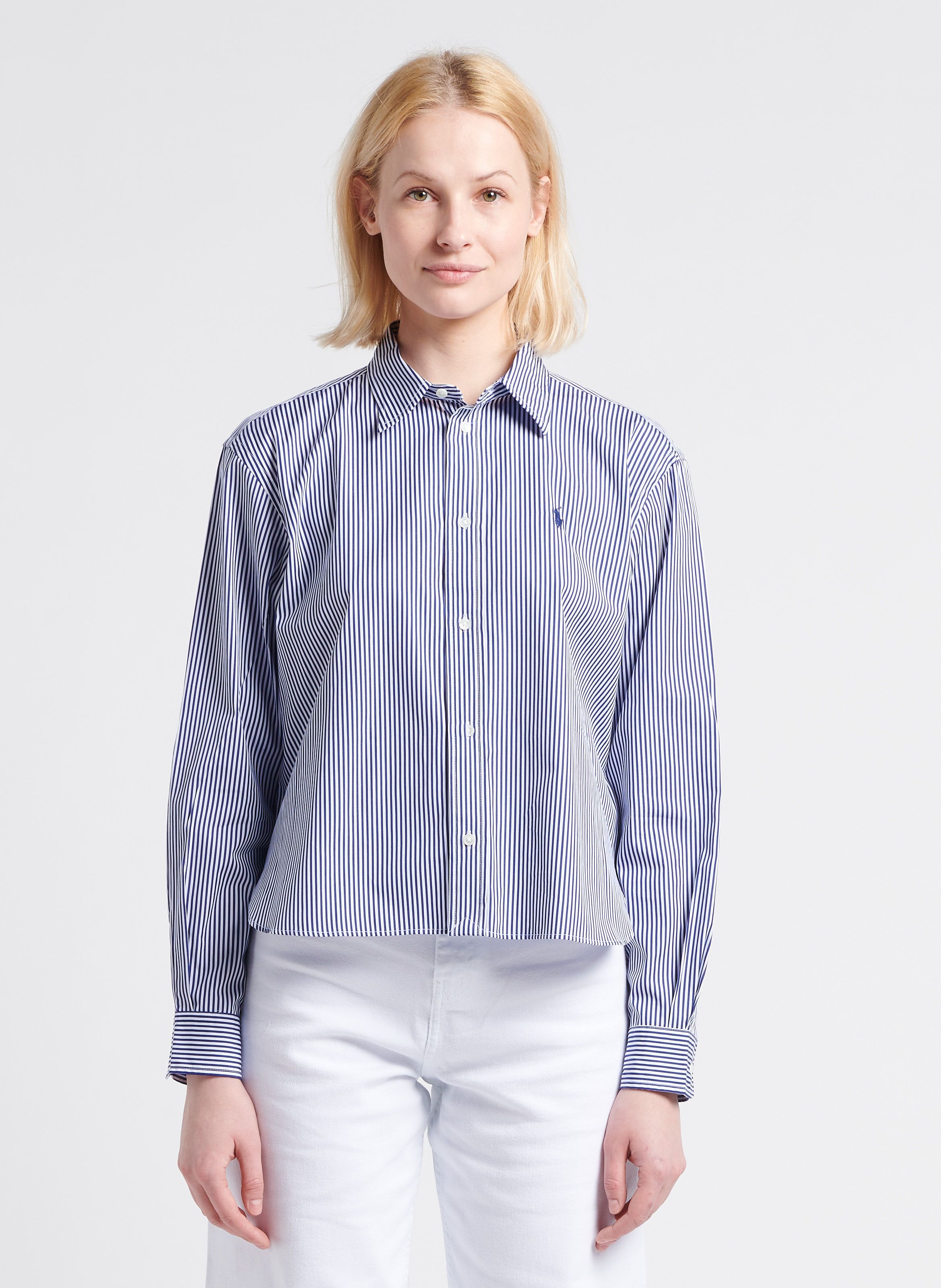 Striped Cotton Shirt With Classic Collar 1322 White Fall Royal