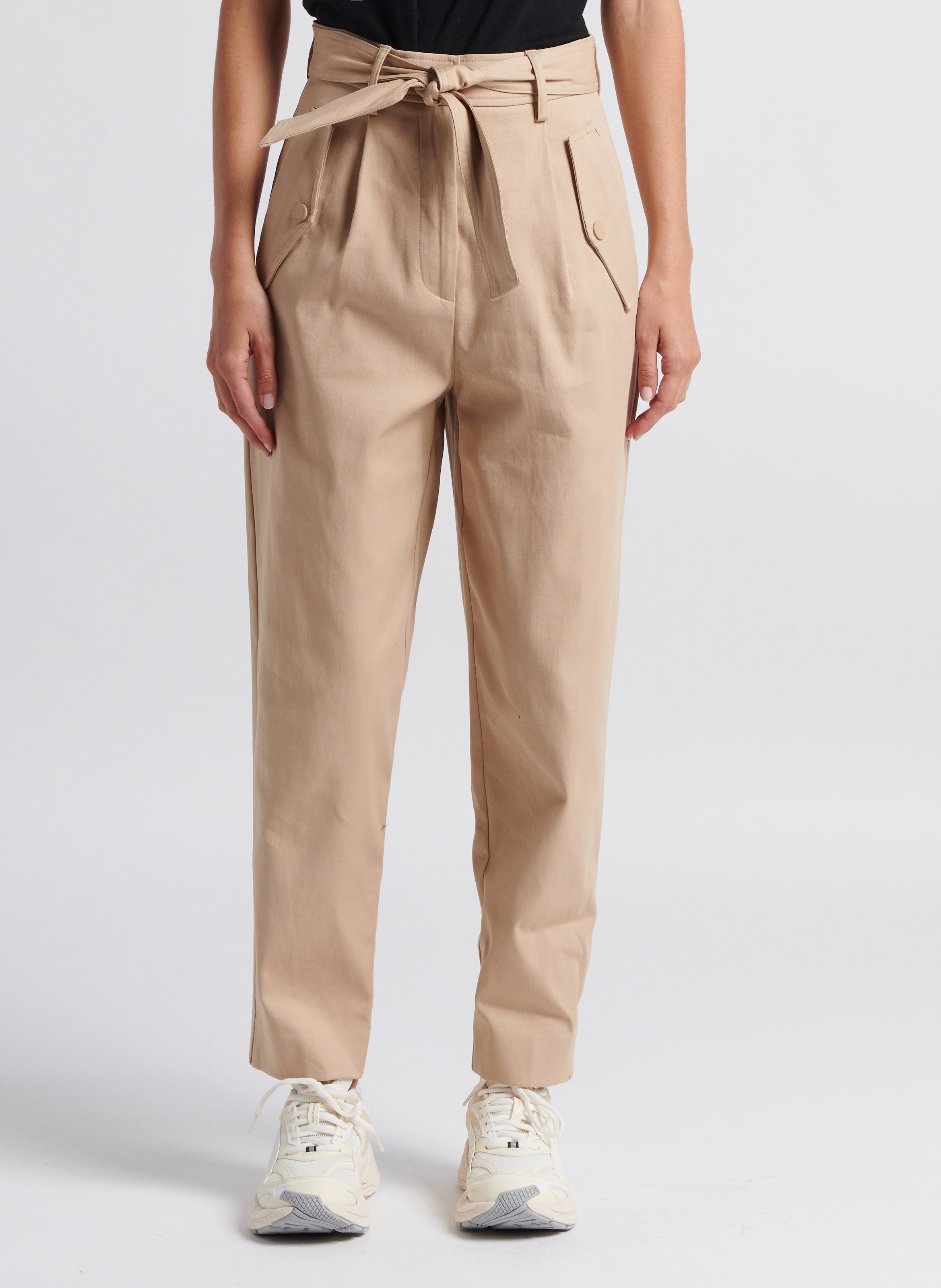 Pantalon carotte taille haute Beige