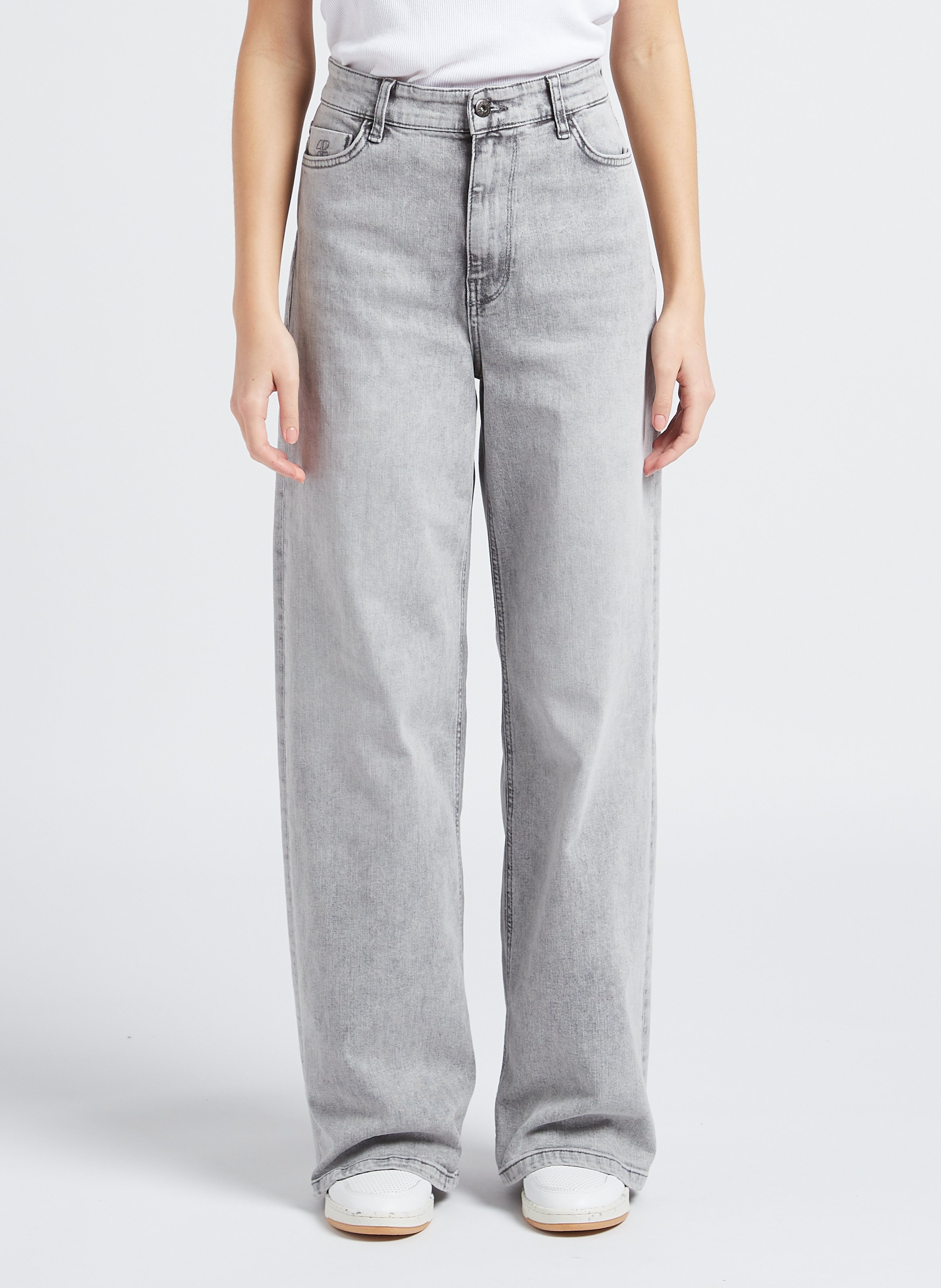 Jean ample taille haute en coton mélangé BY BAR Gris