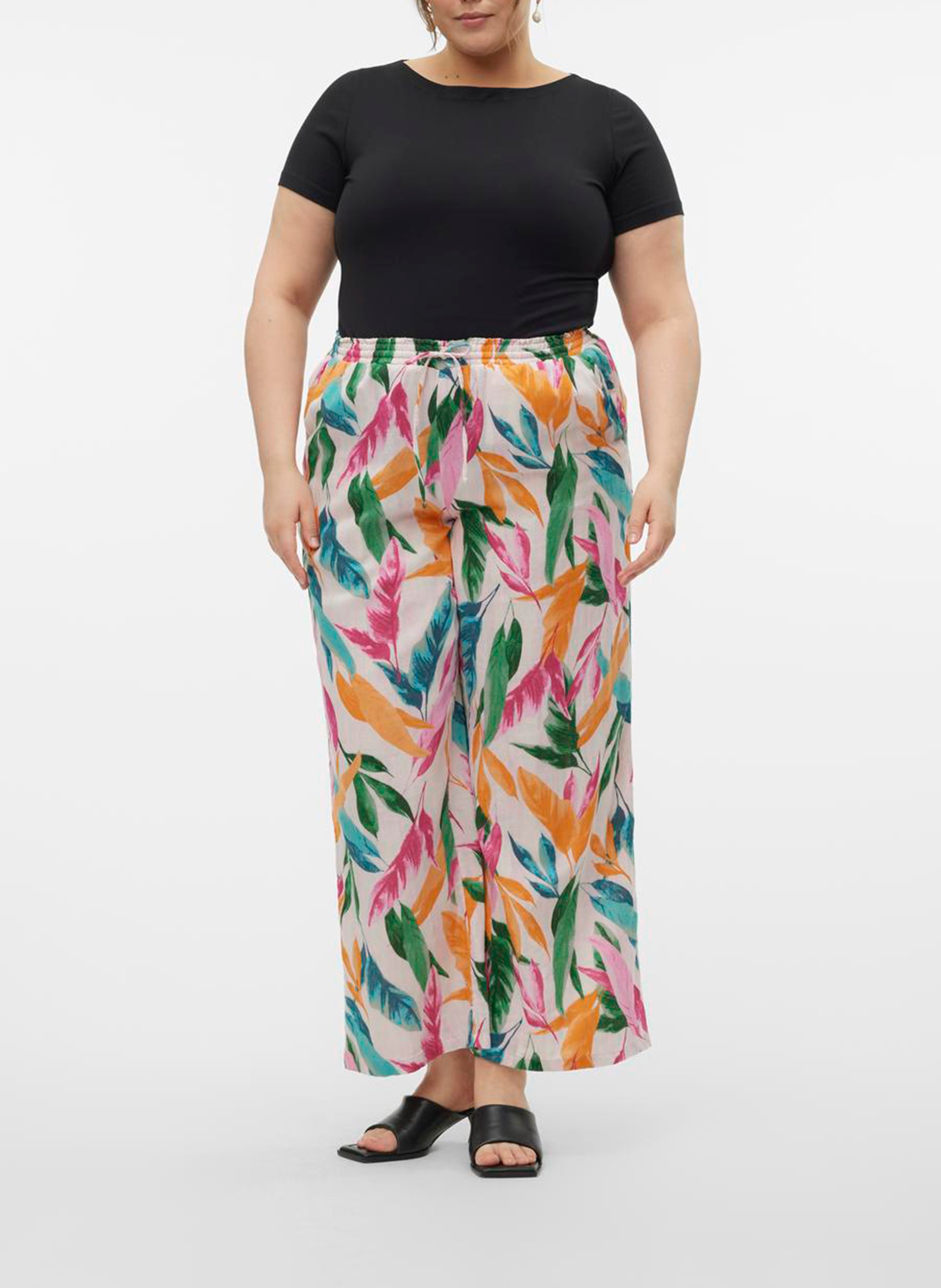 Pantalon droit imprimé en coton VERO MODA CURVE Rose