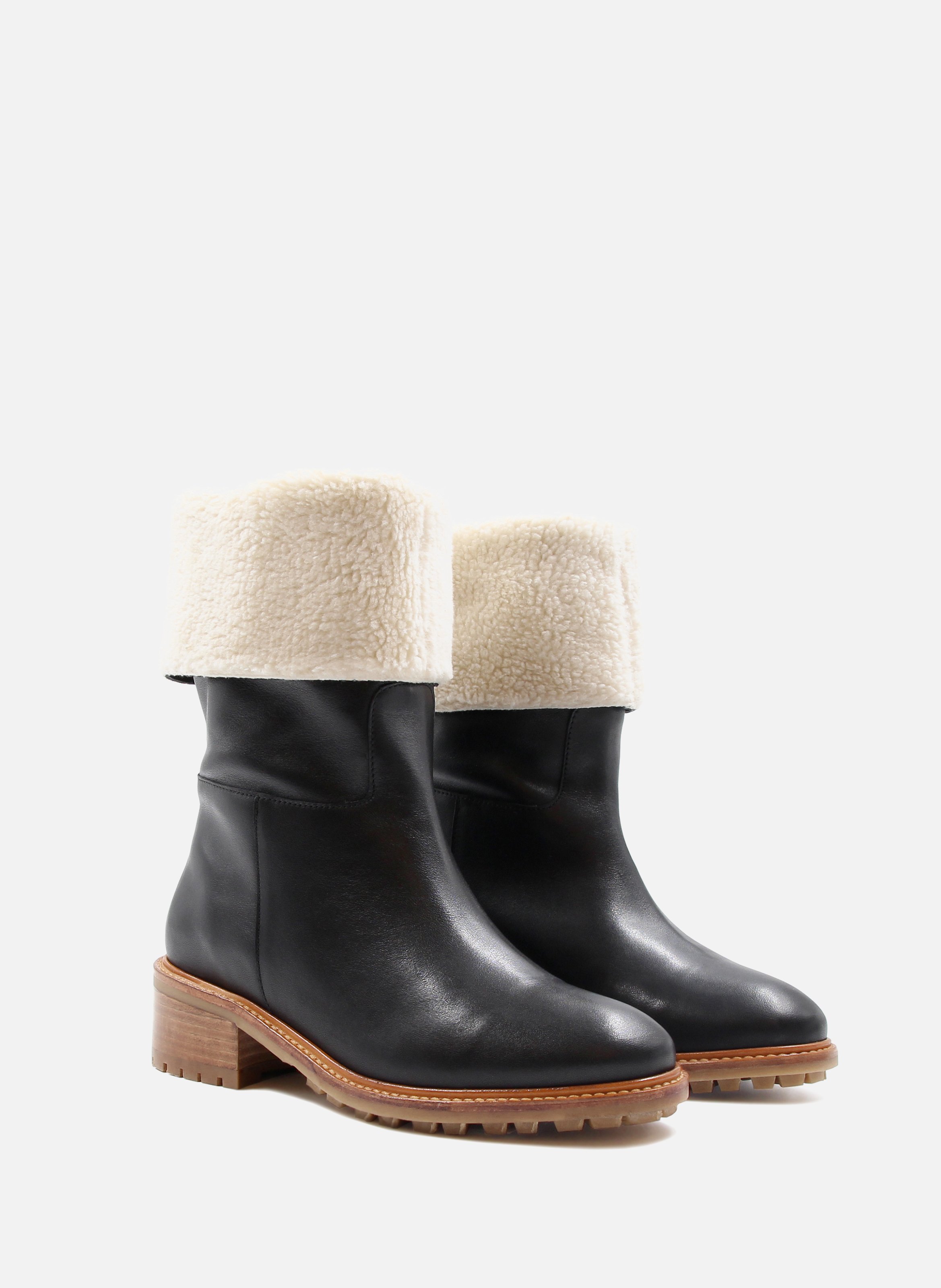 Fur-lined leather boots JULES & JENN Black