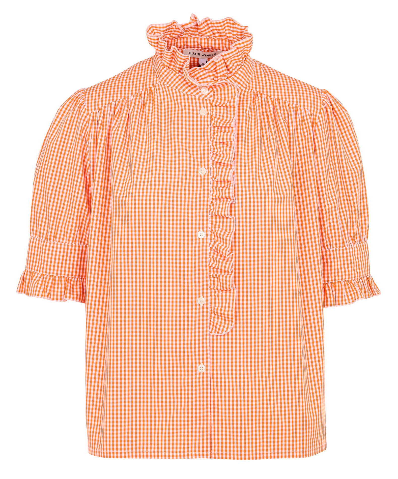 Geruite katoenen popeline top met rechte pasvorm SUZIE WINKLE Oranje