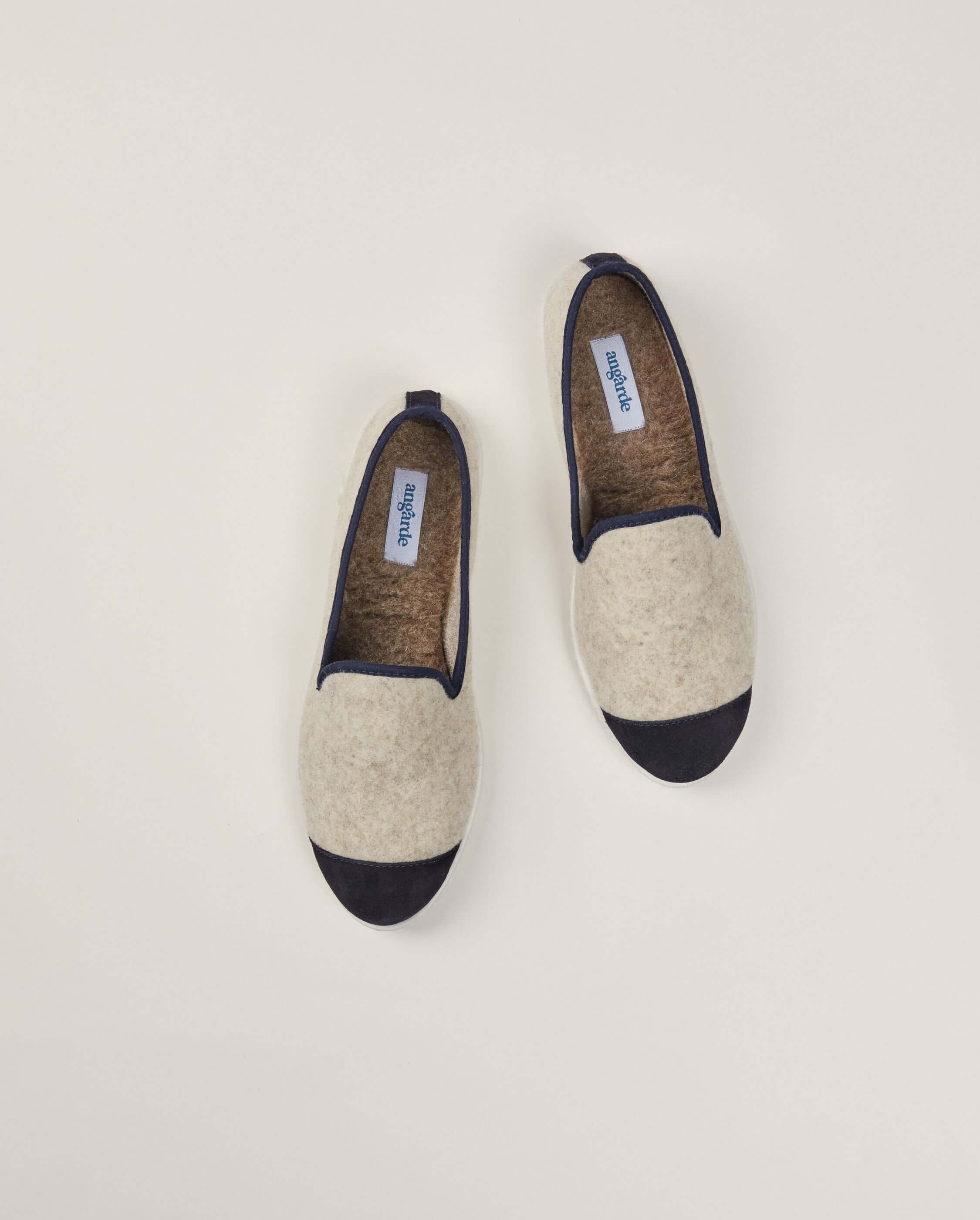 Women's wool slipper, beige navy ANGARDE Beige