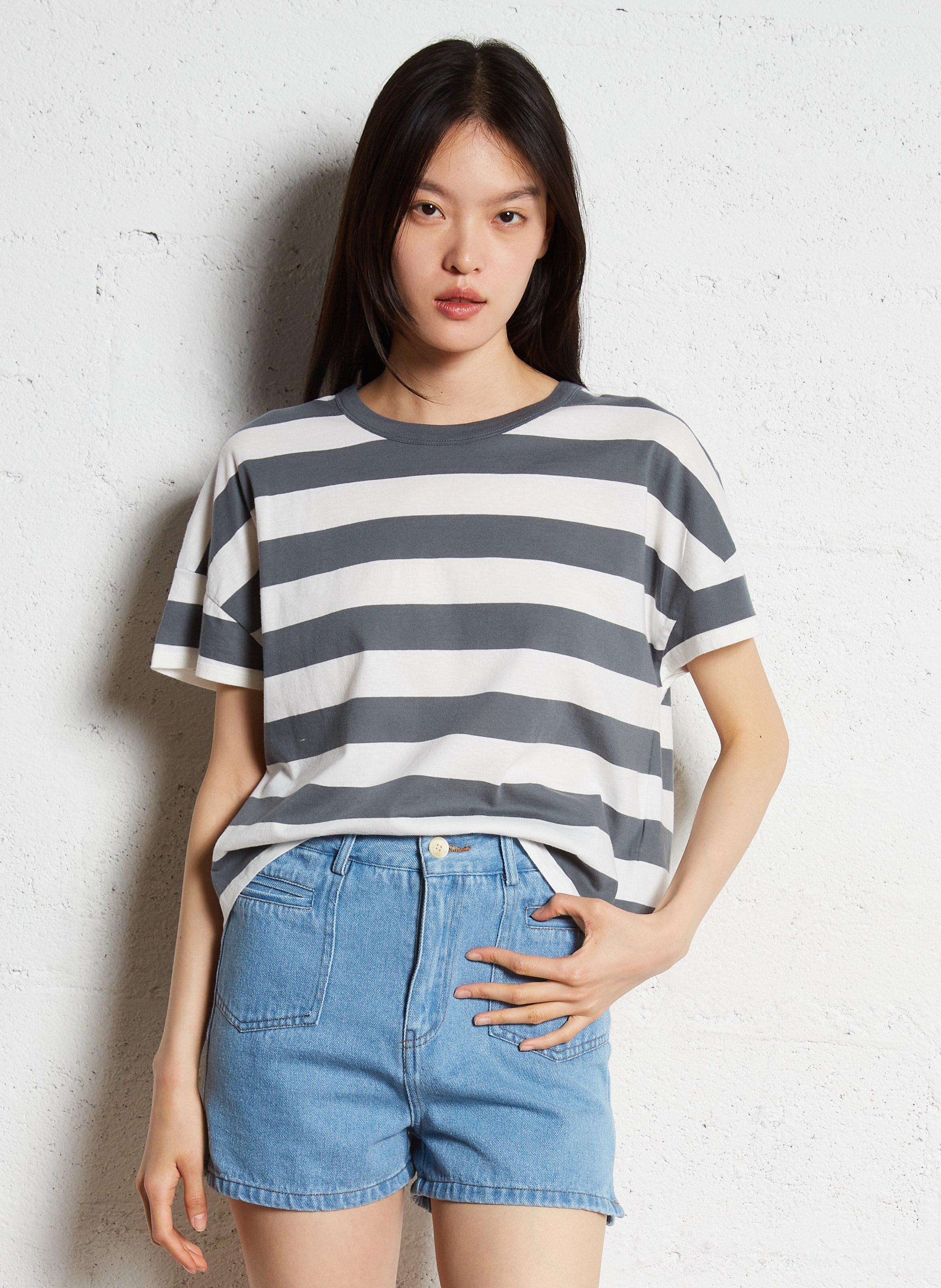 Ruimvallend T-shirt van biokatoen met ronde hals MAJESTIC FILATURES Grijs