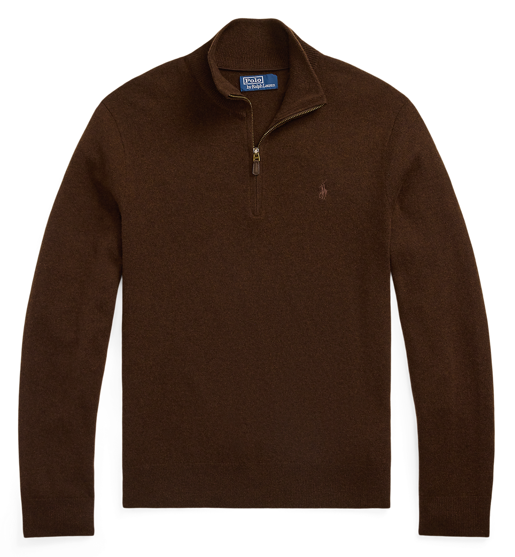 Regular-fit embroidered merino wool high-neck jumper  Cacao brown heather