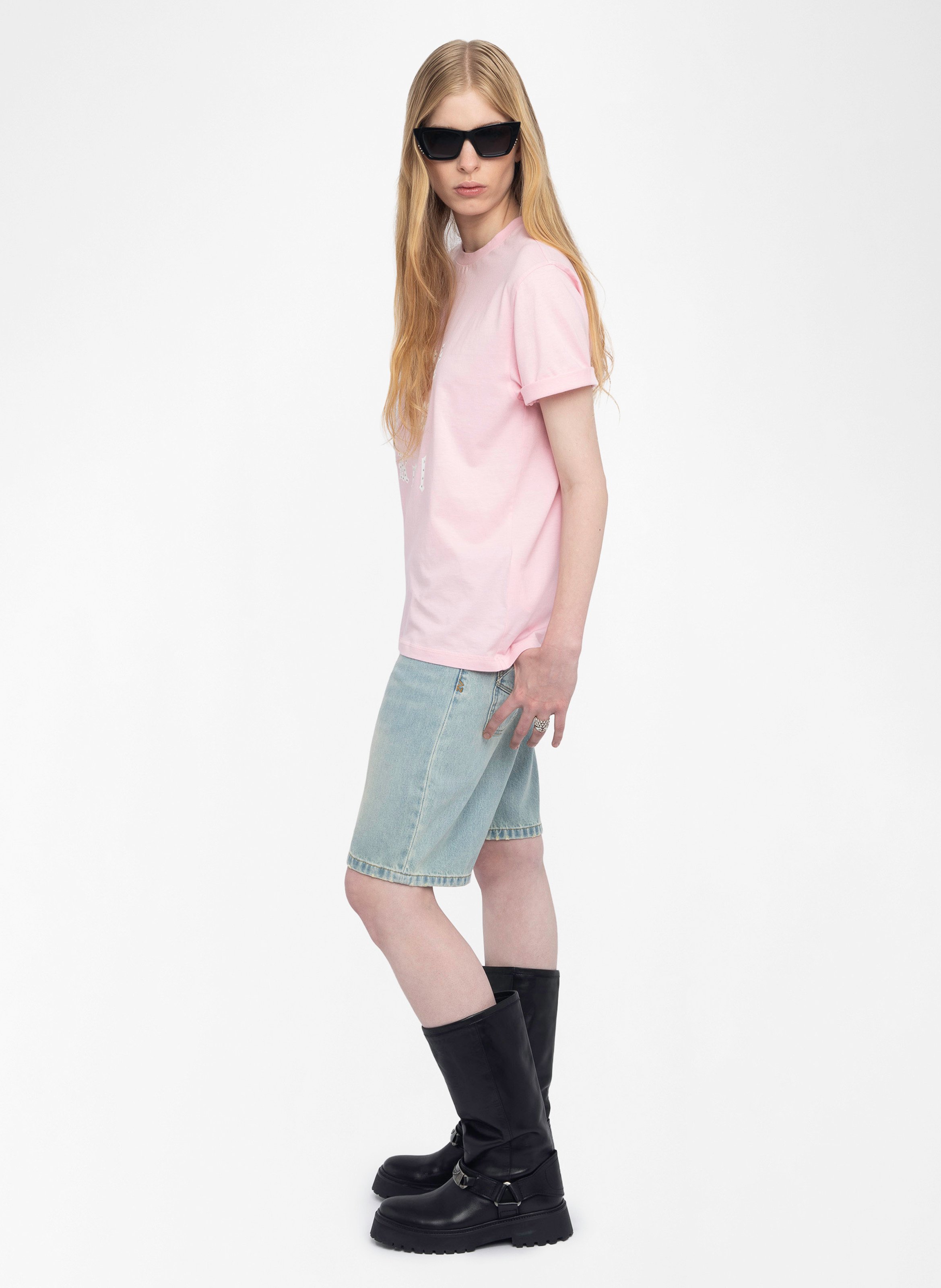 Tee-shirt oversize sérigraphié à strass ZADIG&VOLTAIRE Rose