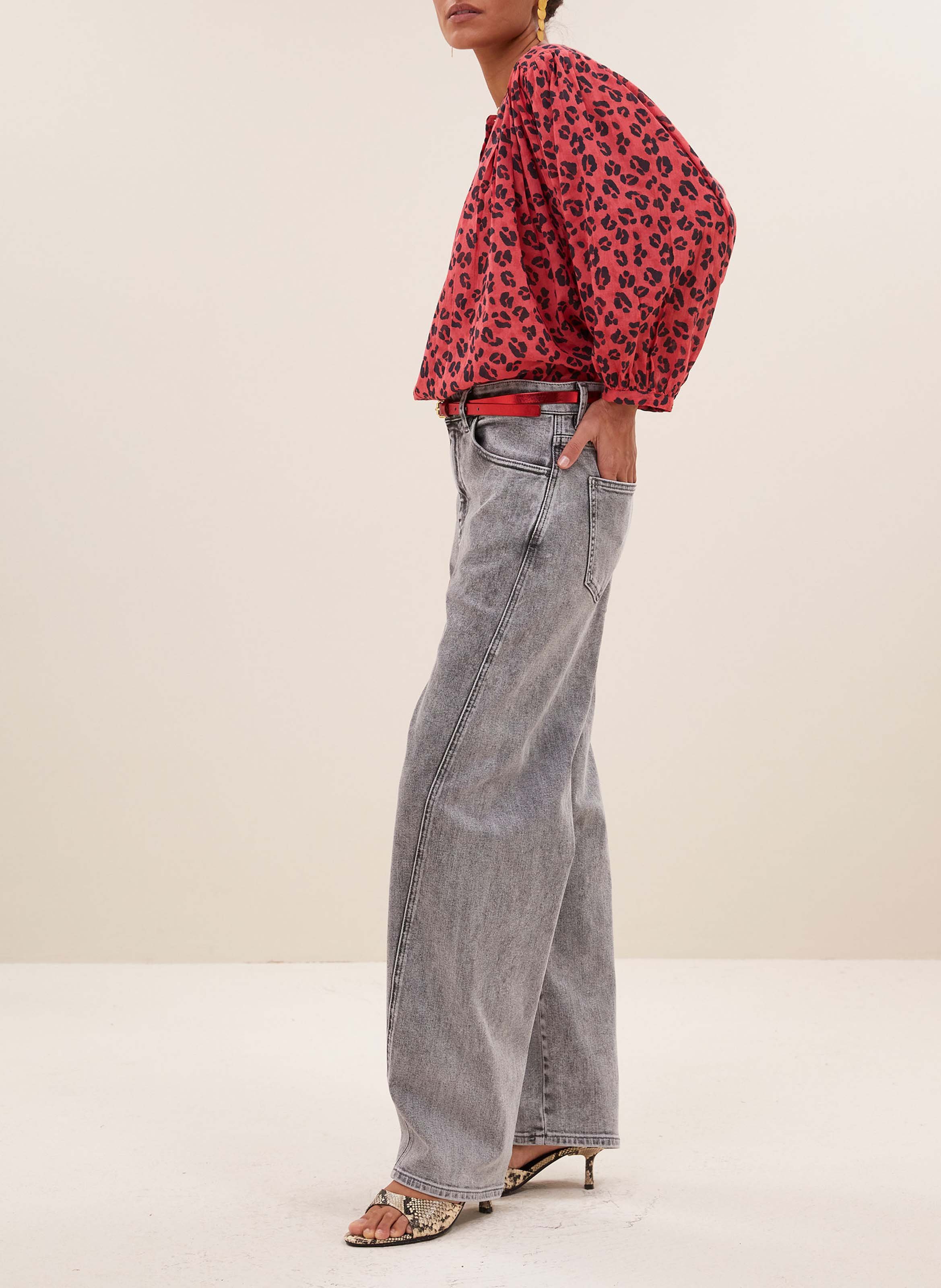 Blouse met ronde hals en luipaardprint BY BAR Rood