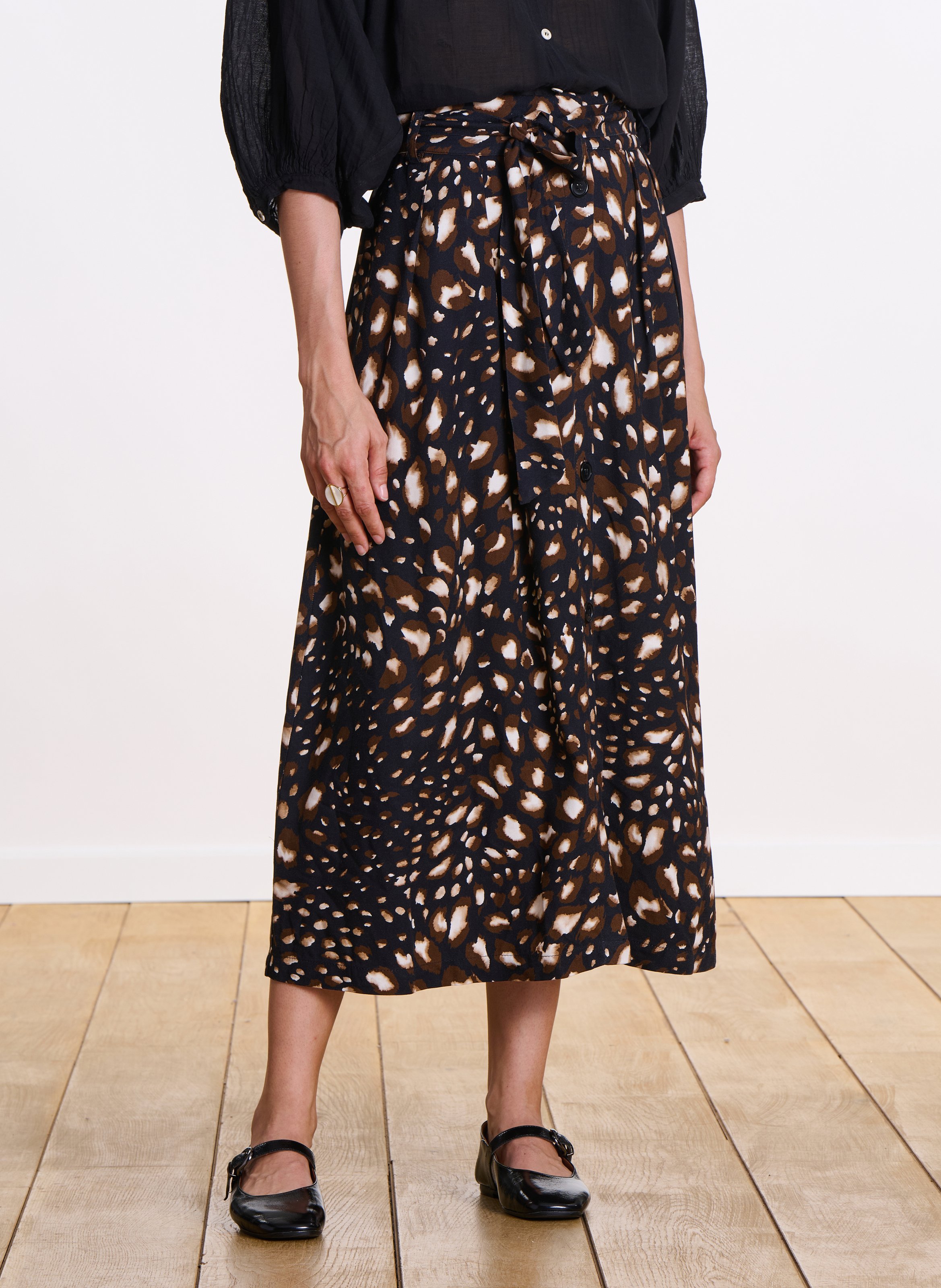 Jupe midi fluide ceinturée à motifs LA FEE MARABOUTEE