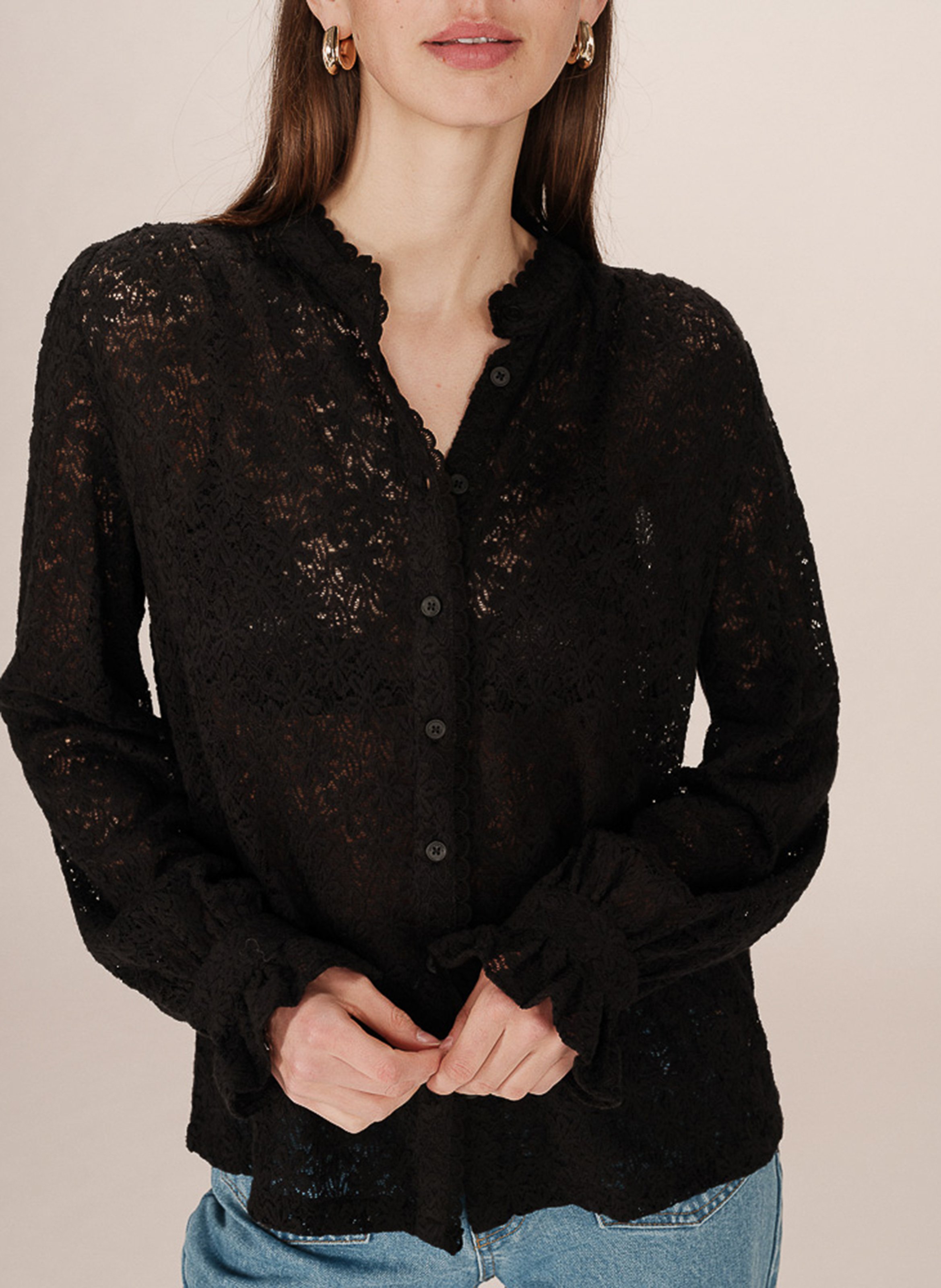 Chemise col rond rond en coton mélangé GRACE ET MILA Noir
