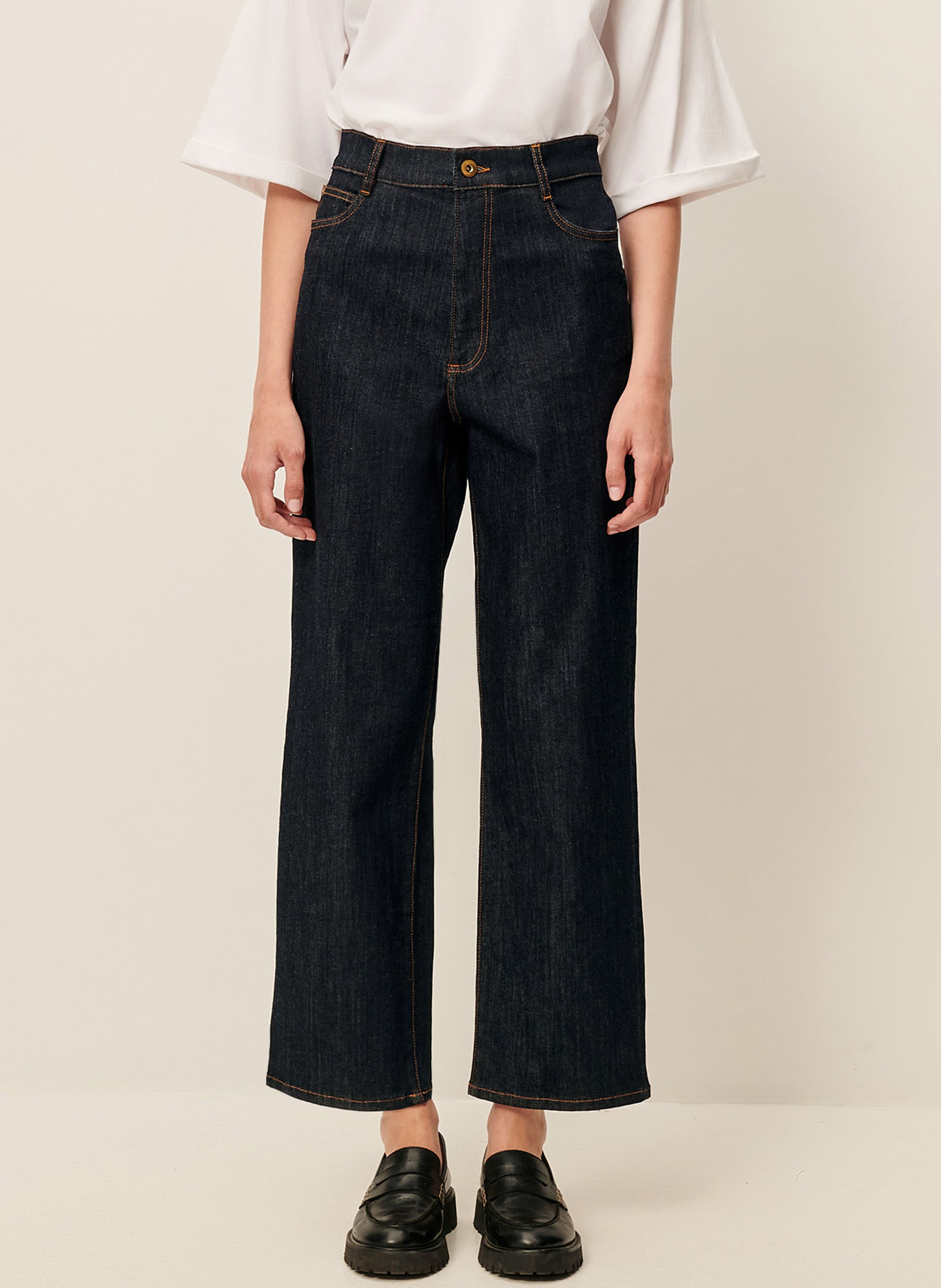 Cropped slim jeans with studs SESSUN Blue