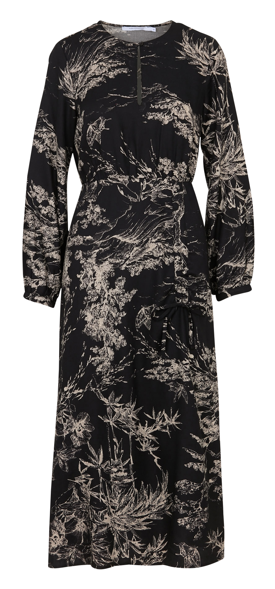 Midi jurk met ronde hals en plantaardige print. LA FEE MARABOUTEE Zwart
