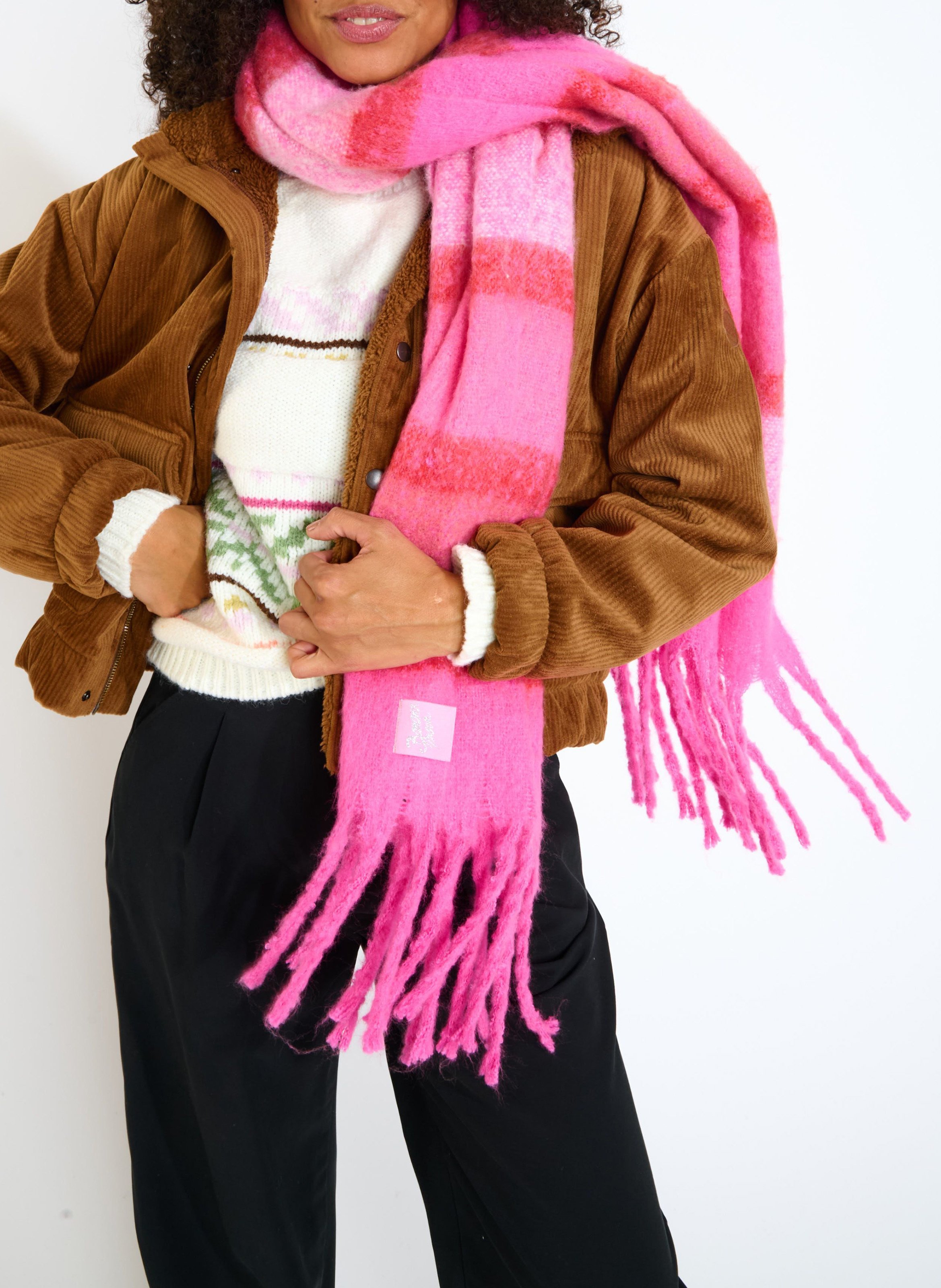 Echarpe rayée à franges BANANA MOON Rose