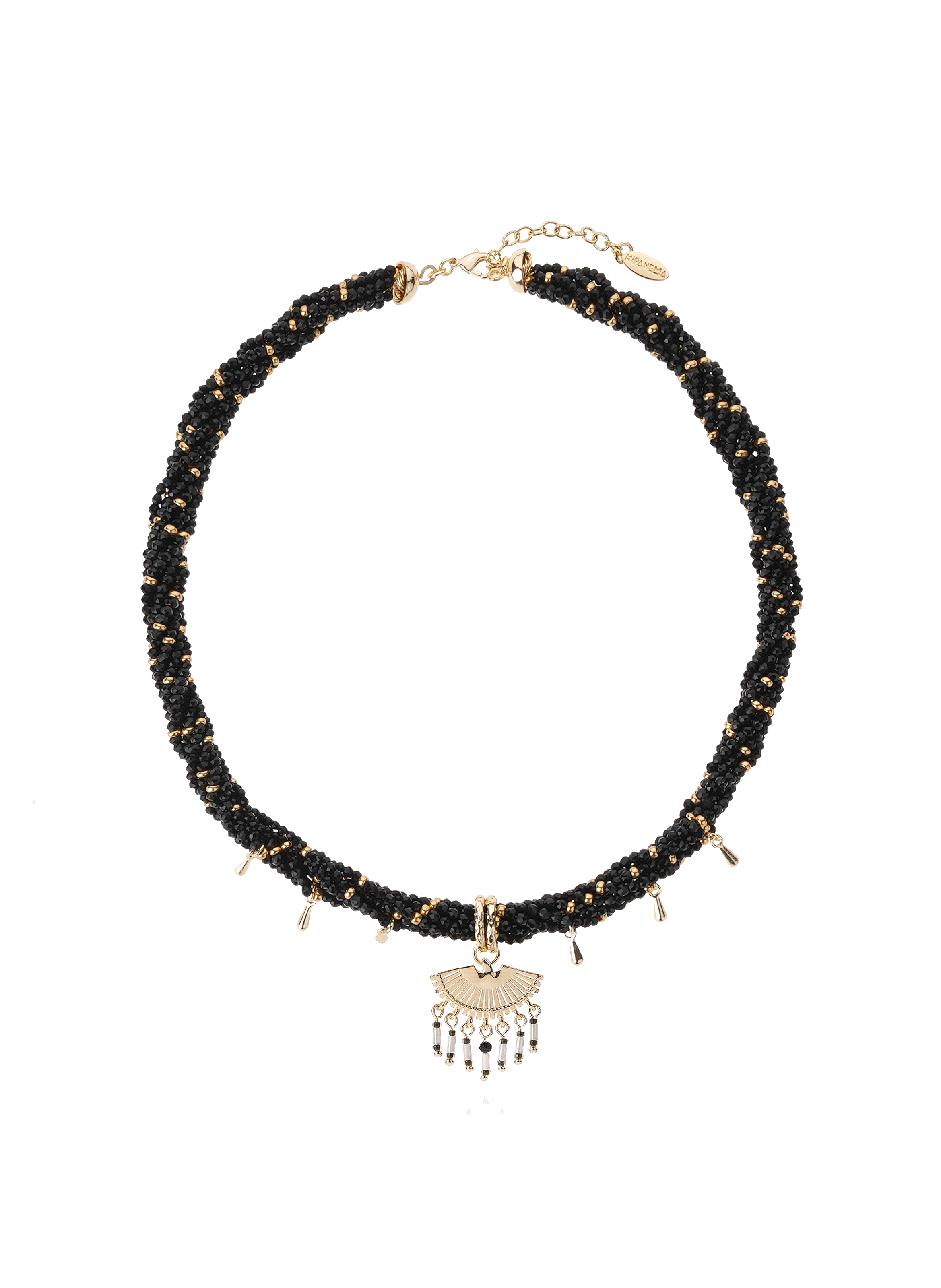 Twisted pearl necklace with charms and pendant HIPANEMA Black
