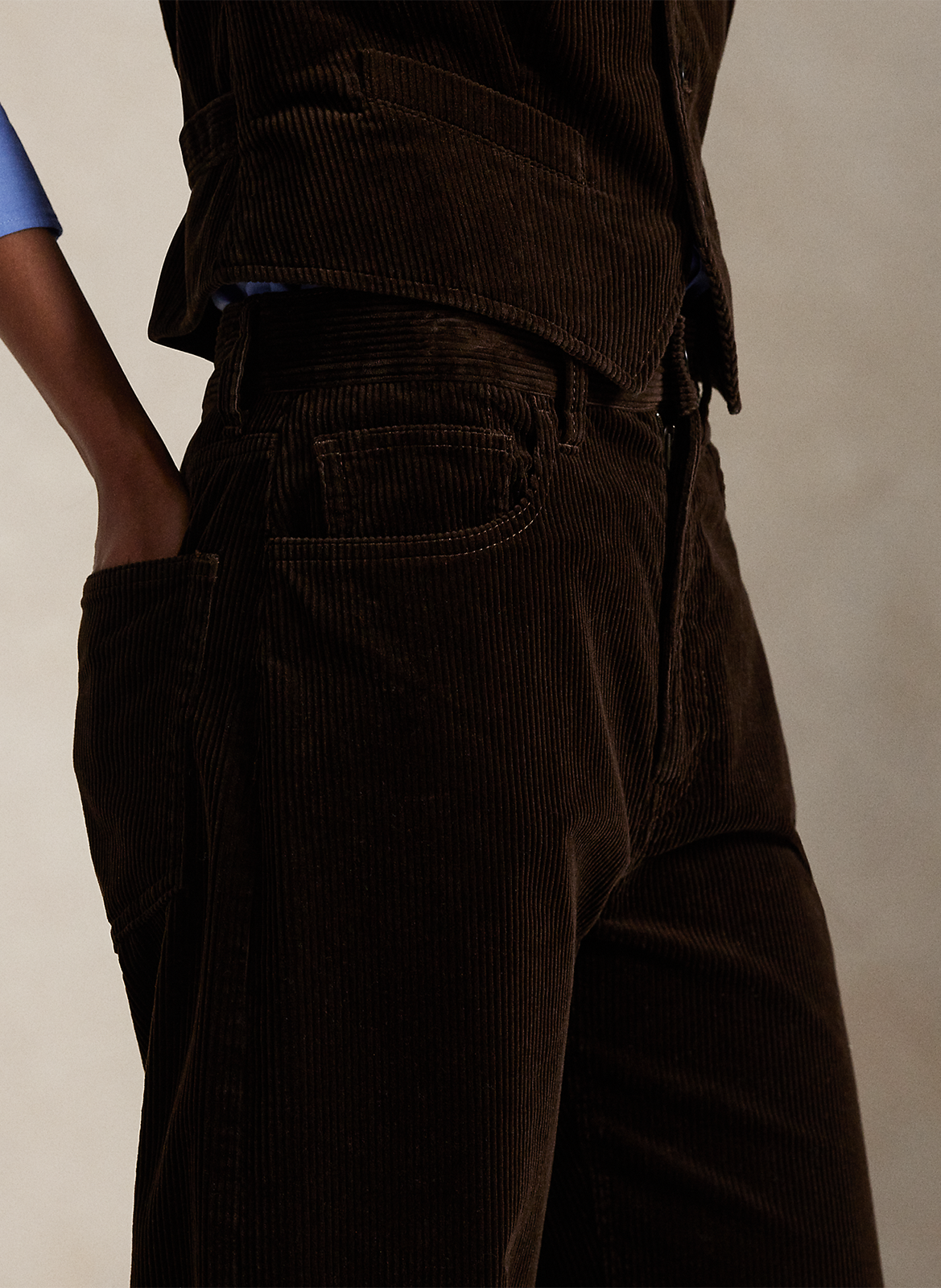 Pantalon droit en velours côtelé POLO RALPH LAUREN Marron