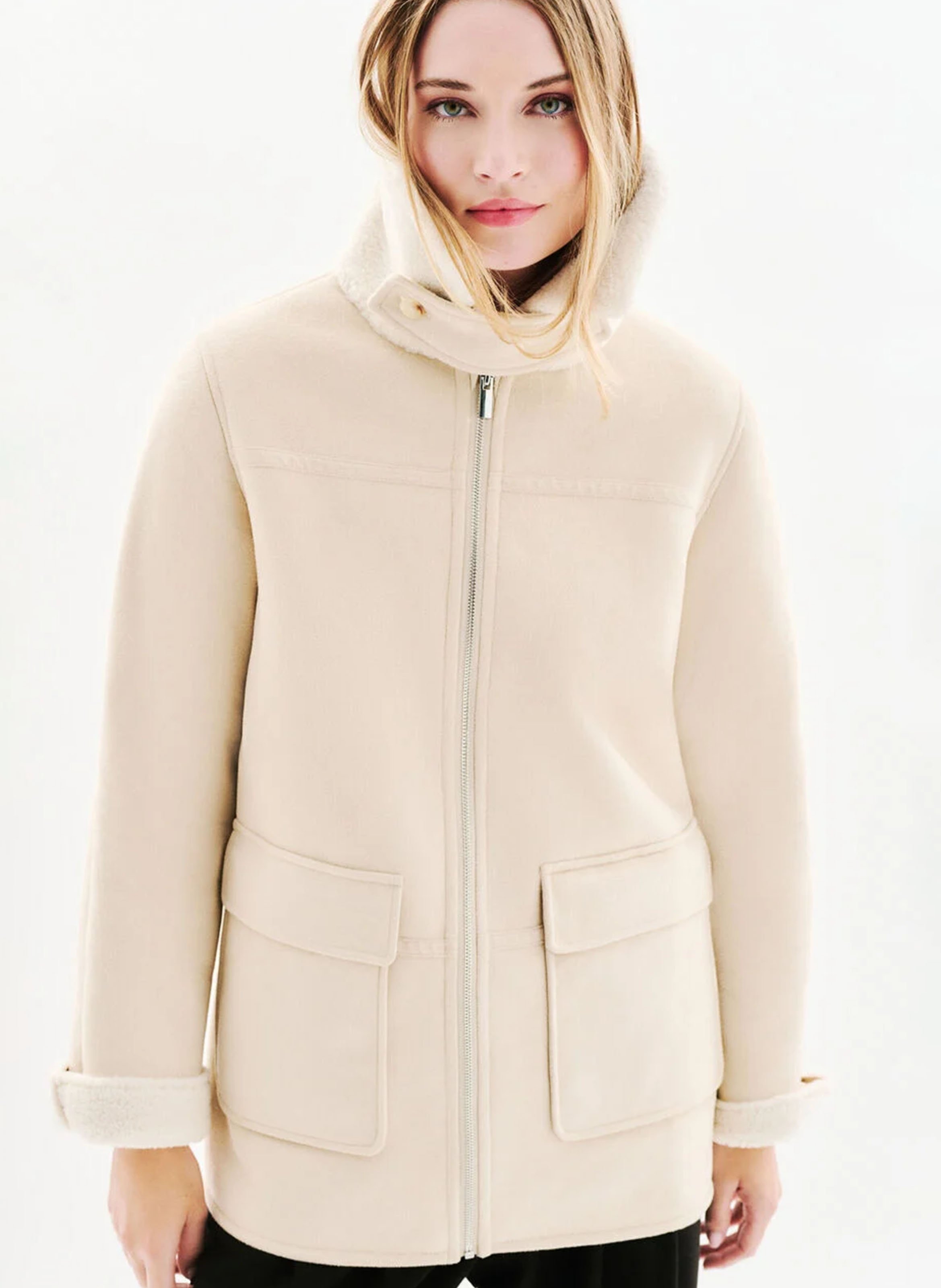 Straight zip coat with pockets CAROLL Beige