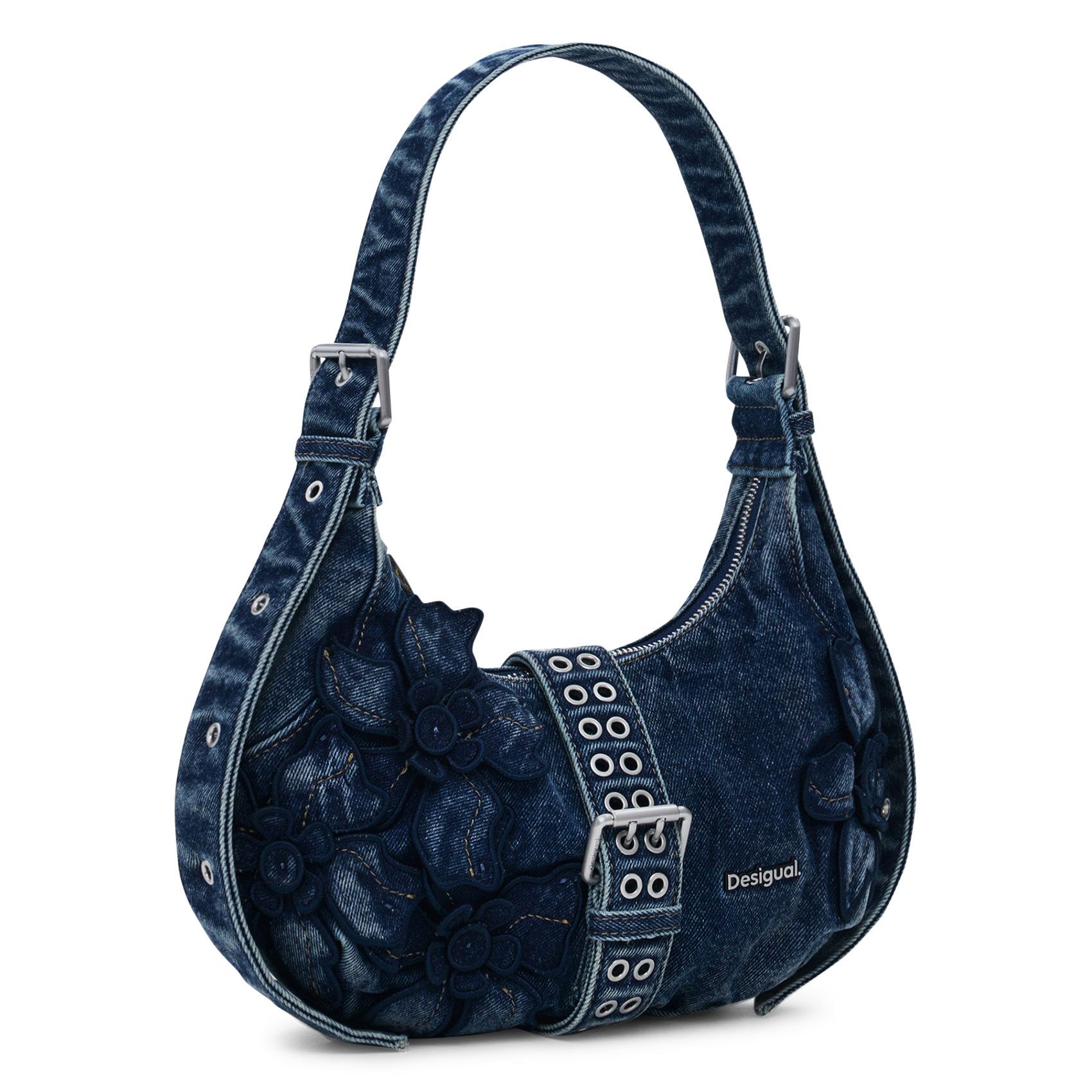 Sac porté épaule en denim à fleurs brodées DESIGUAL Bleu