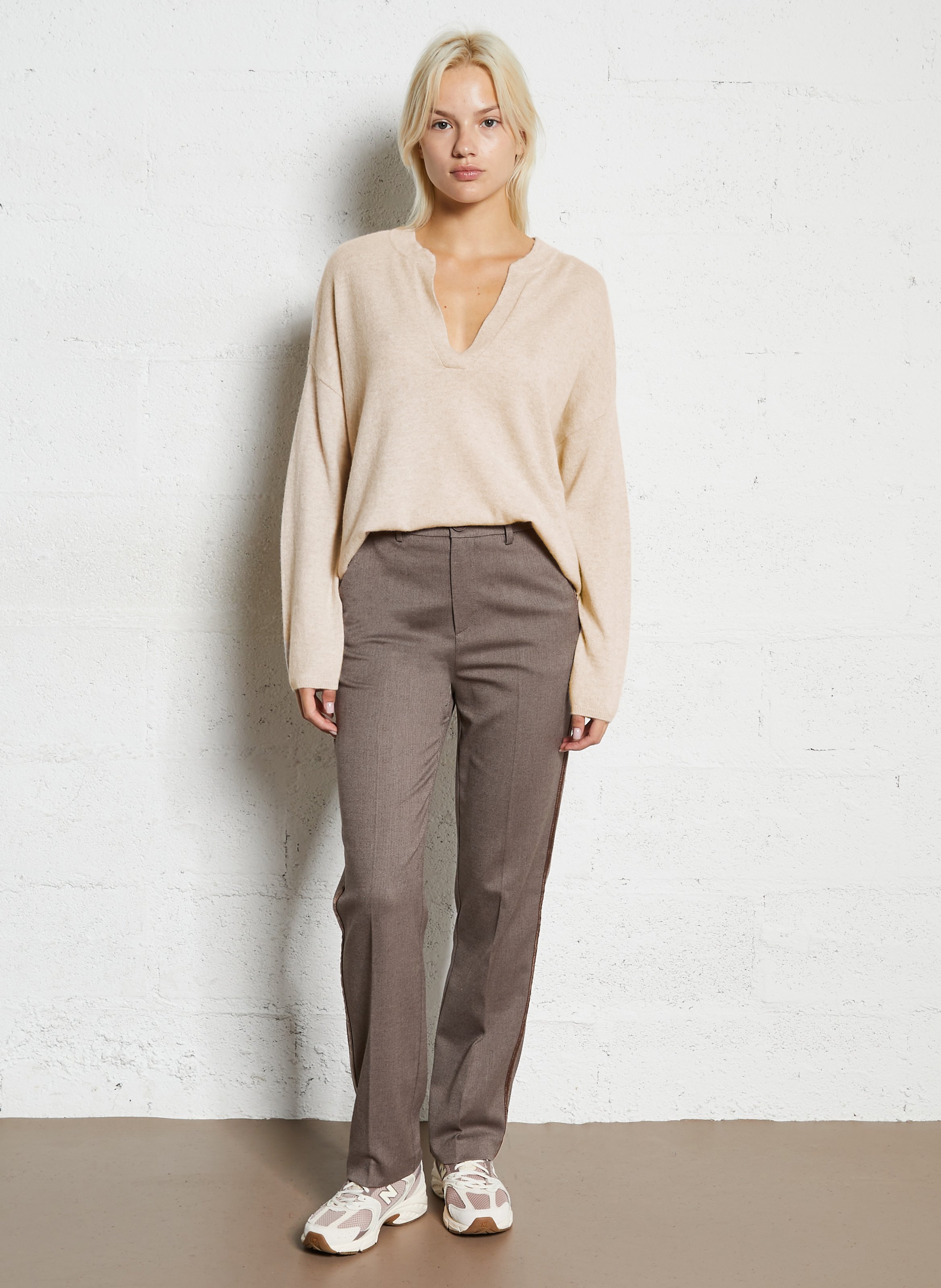 Pull col V en cachemire  SUD EXPRESS Beige