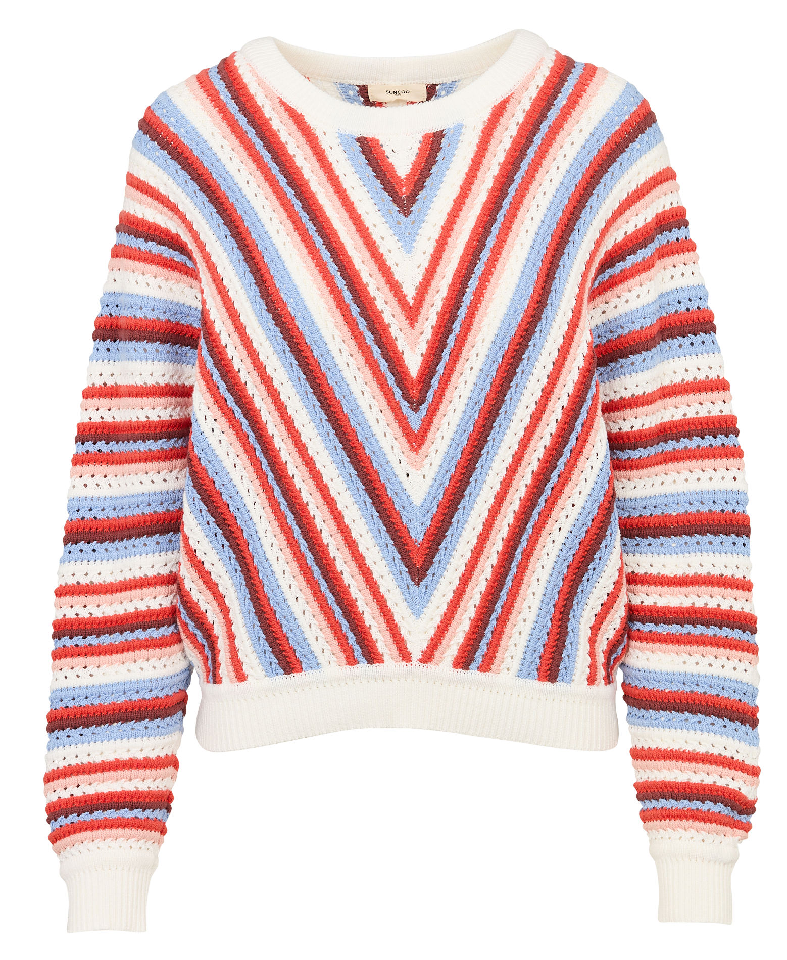 Pull ample à crochet imprimé en coton bio SUNCOO Blanc