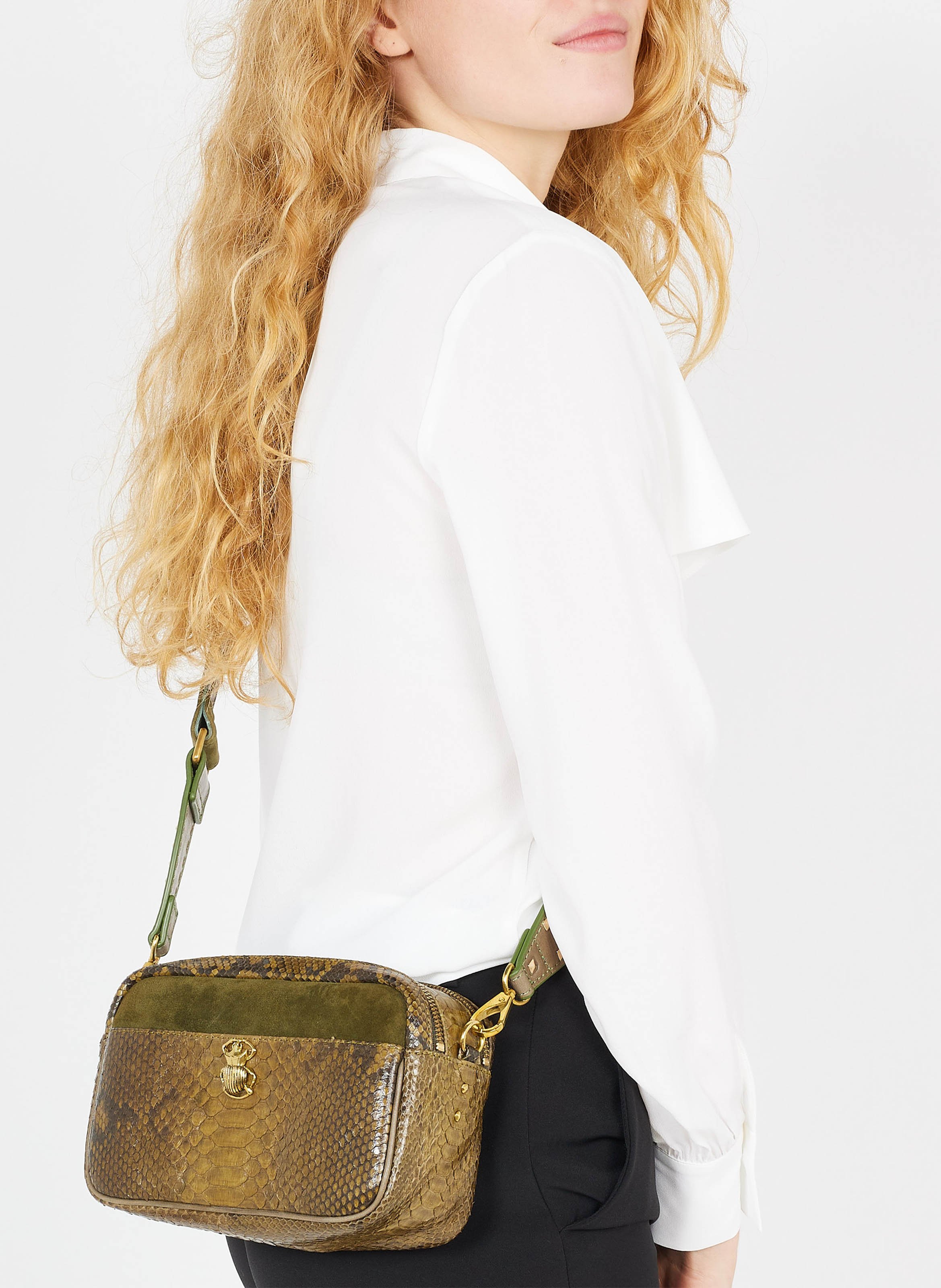 Sac bandoulière en cuir imprimé CLARIS VIROT Kaki