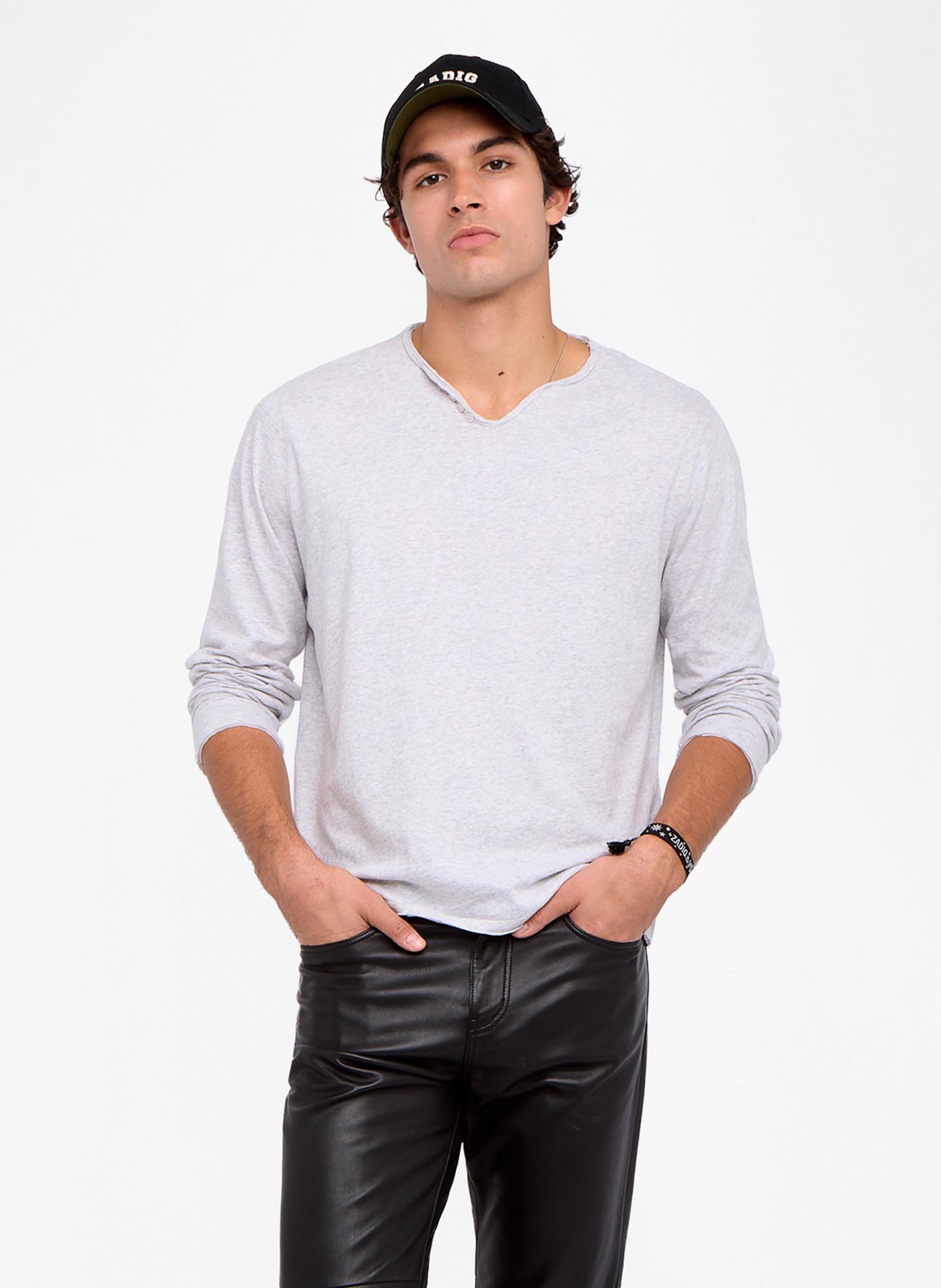 Straight-cut cotton henley T-shirt ZADIG&VOLTAIRE Grey