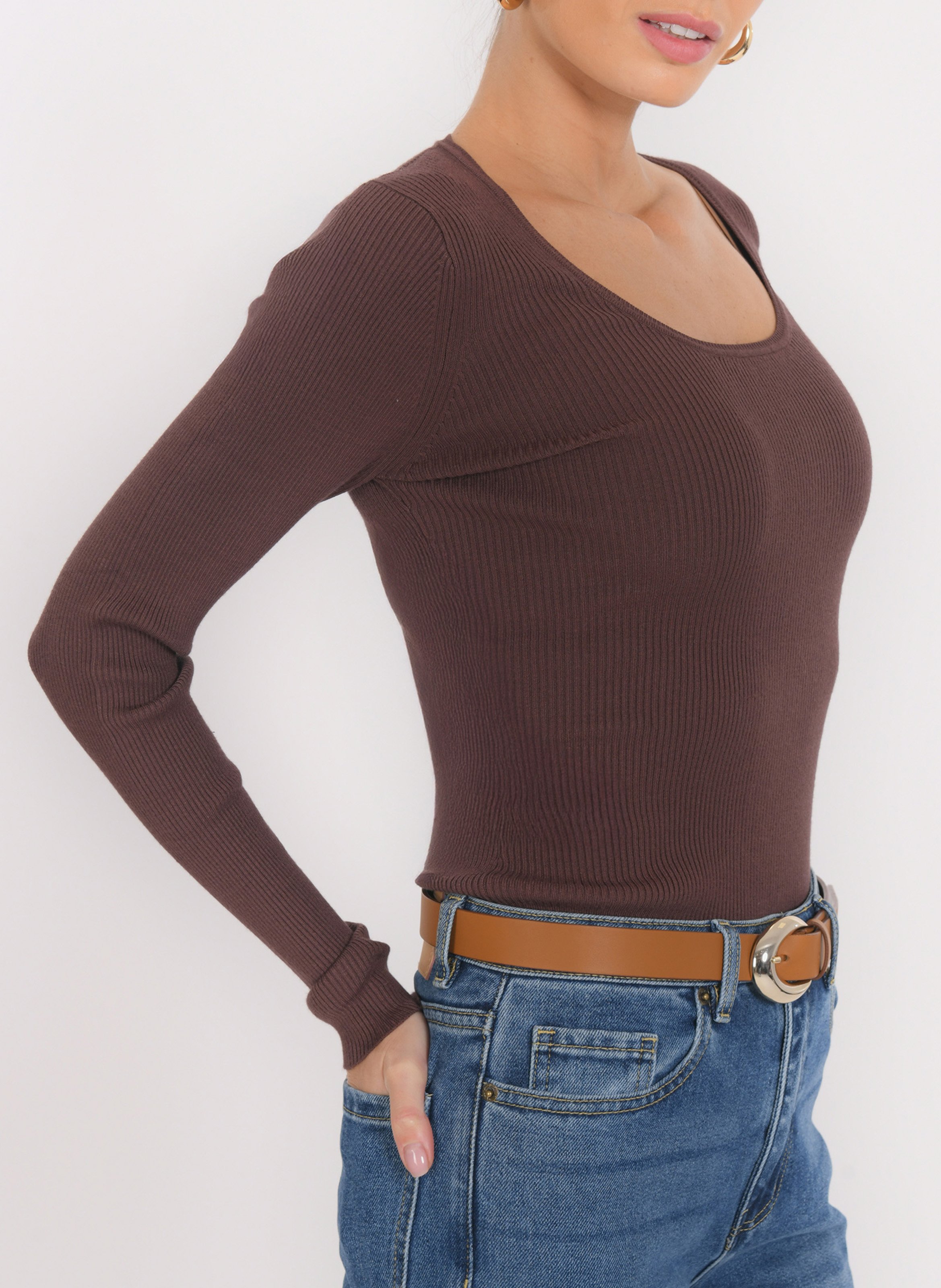 Kurzärmliger Pullover mit Rundhalsausschnitt KOOKAI Braun