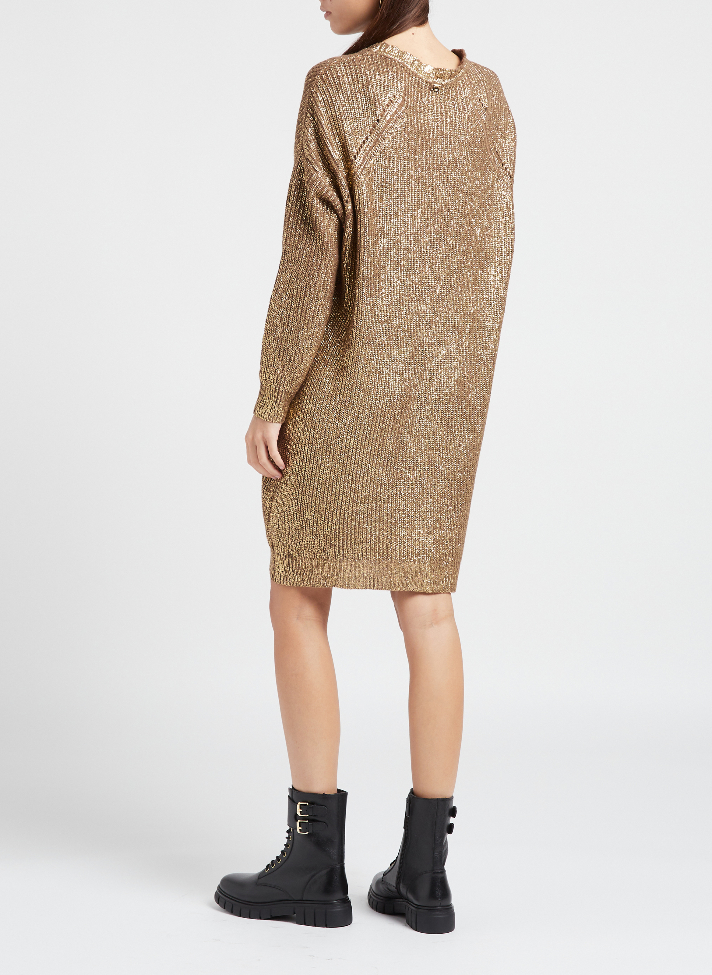 Korte, gebreide jurk met ronde hals PINKO Bruin