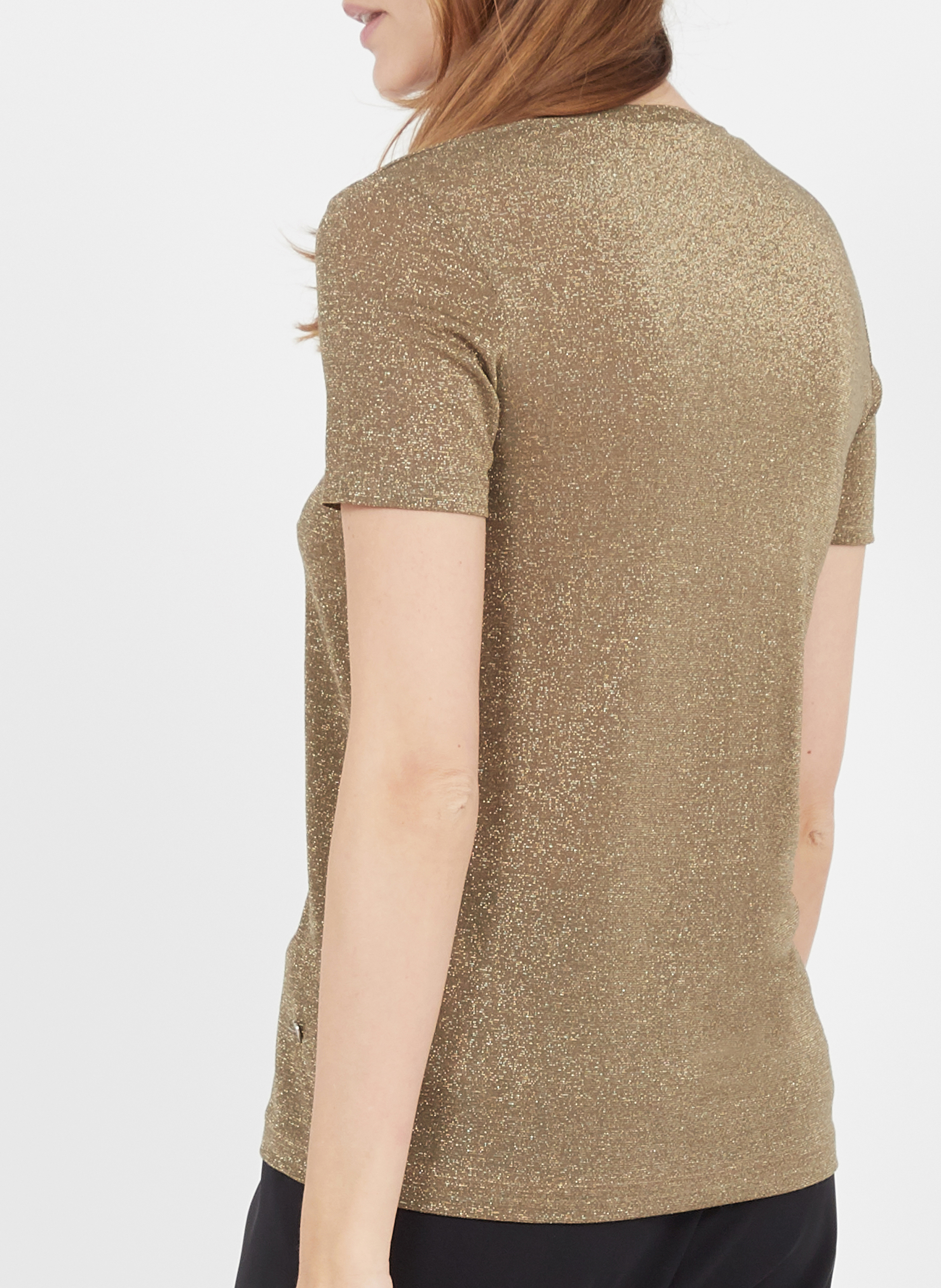 T-shirt col V en fibres métallisées PLEASE Kaki