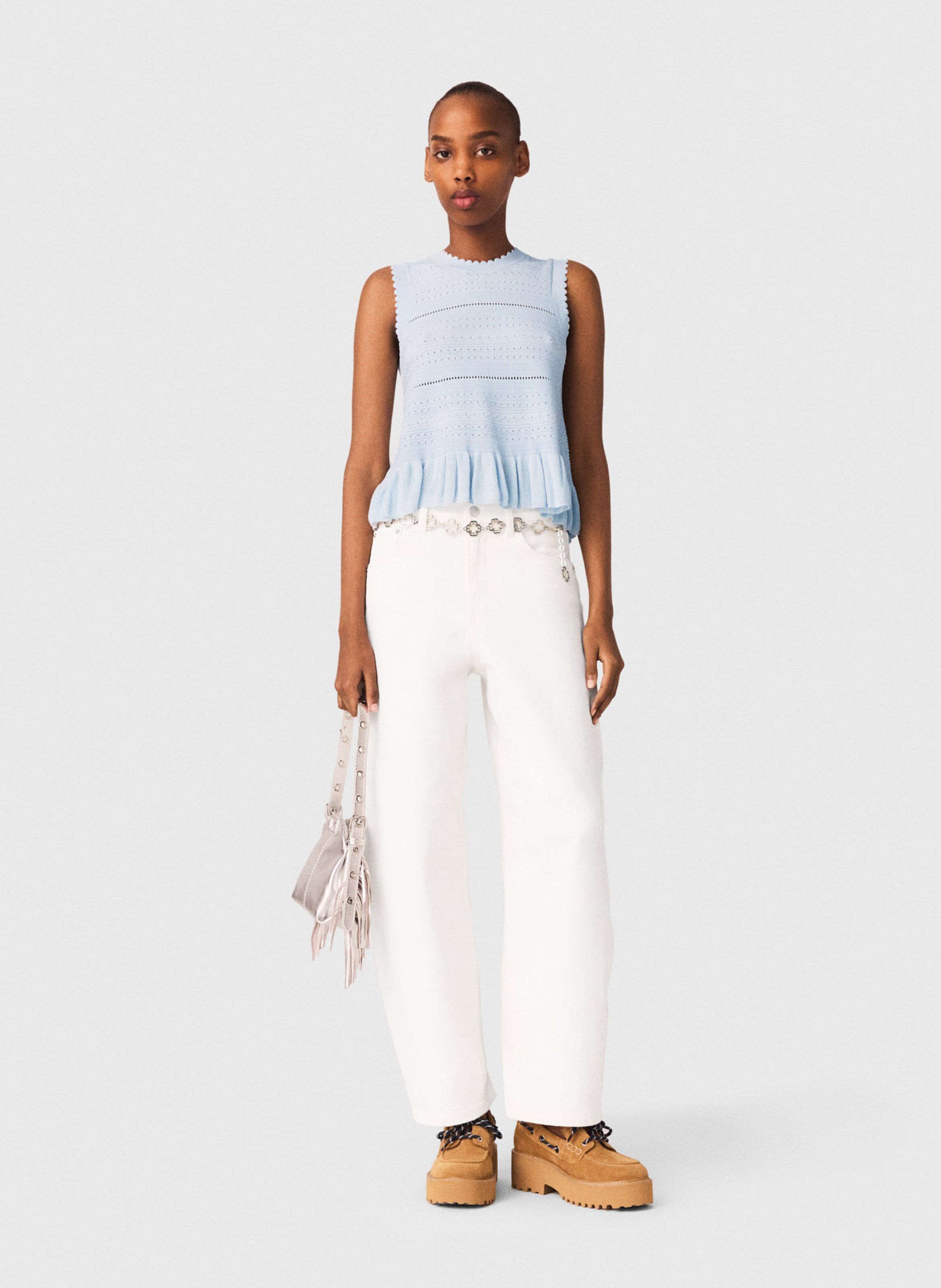 Top sans manches en maille pointelle MAJE Bleu