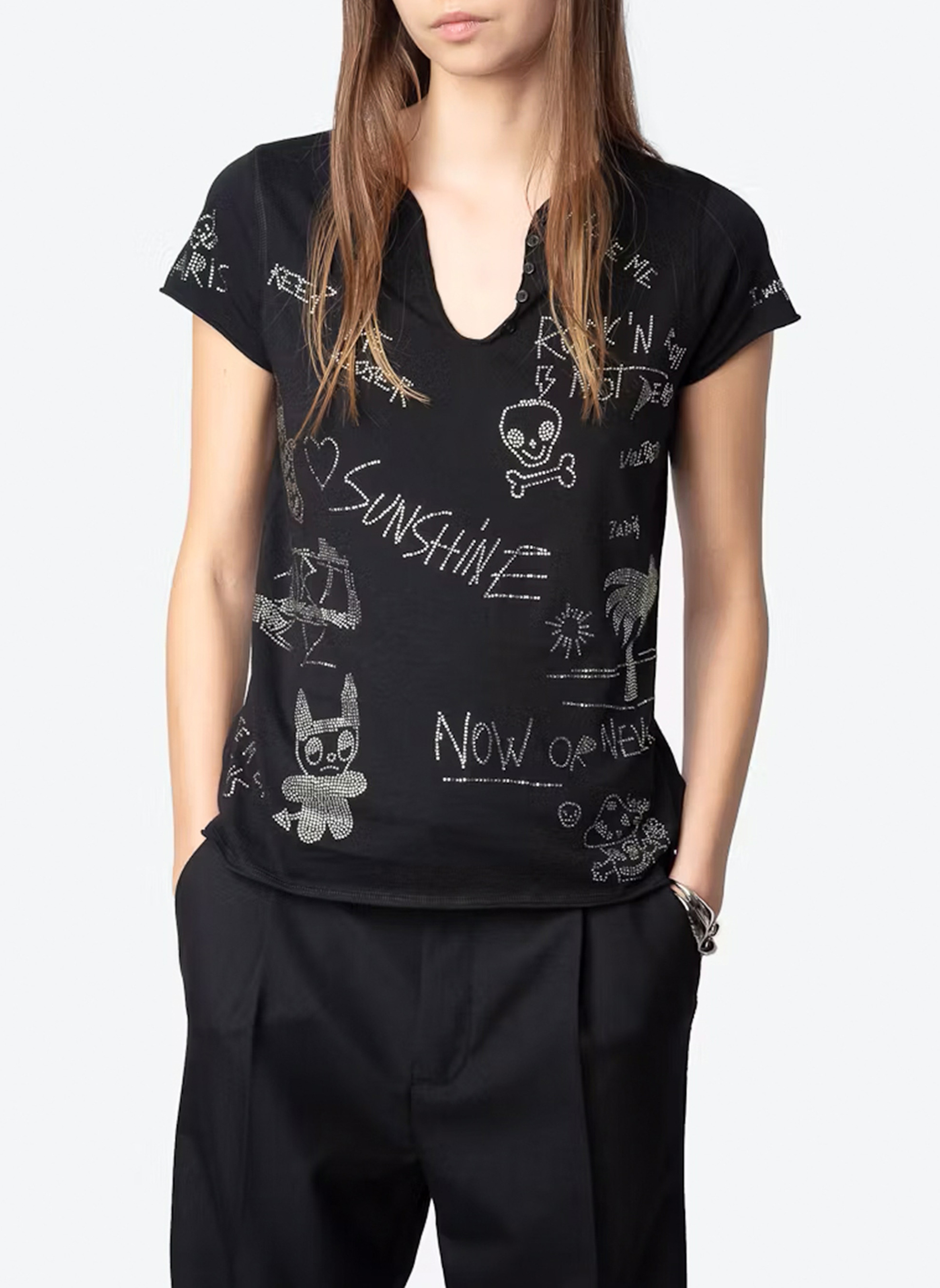 Tee-shirt tunisien en coton ZADIG&VOLTAIRE Noir