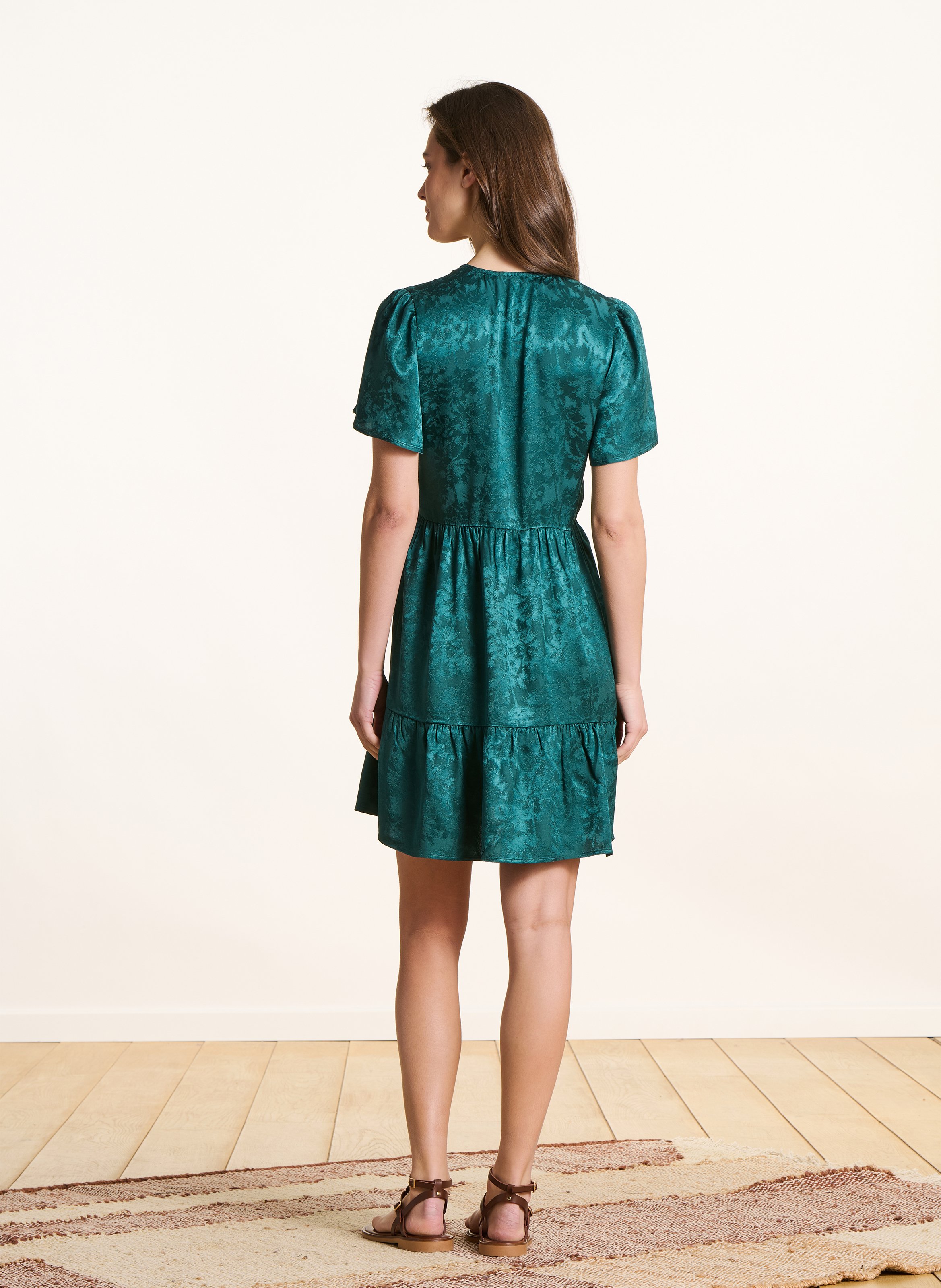 Robe courte en jacquard végétal LA FEE MARABOUTEE Vert