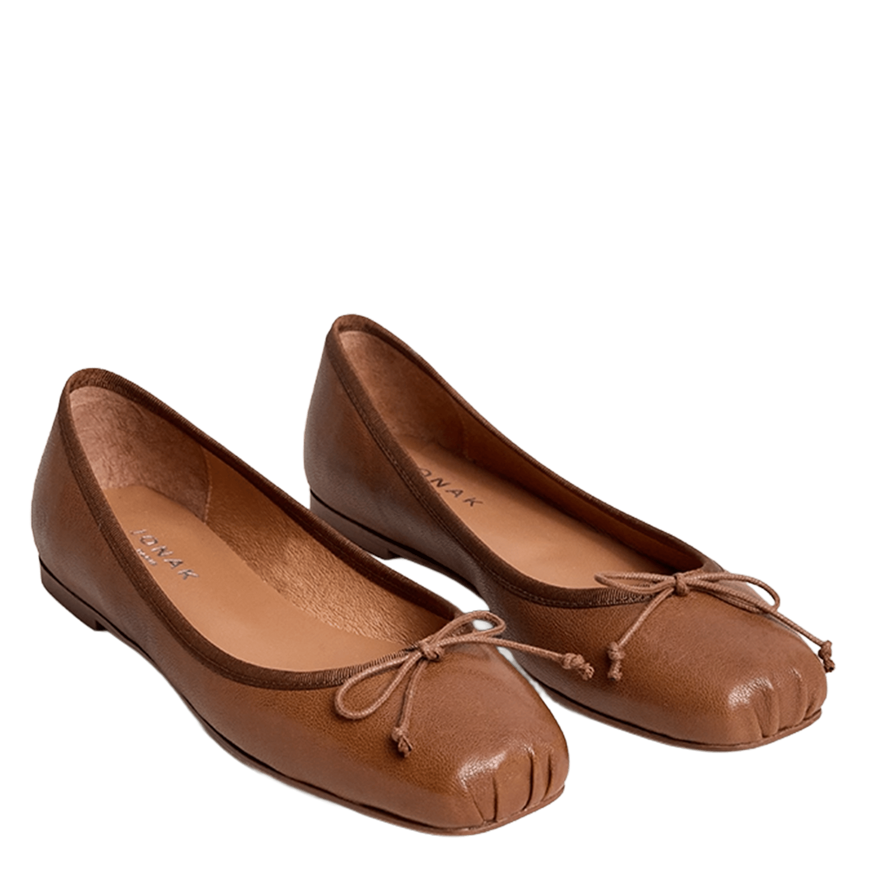 Dames ballerina's met vierkante neuzen in effen leer. JONAK Bruin